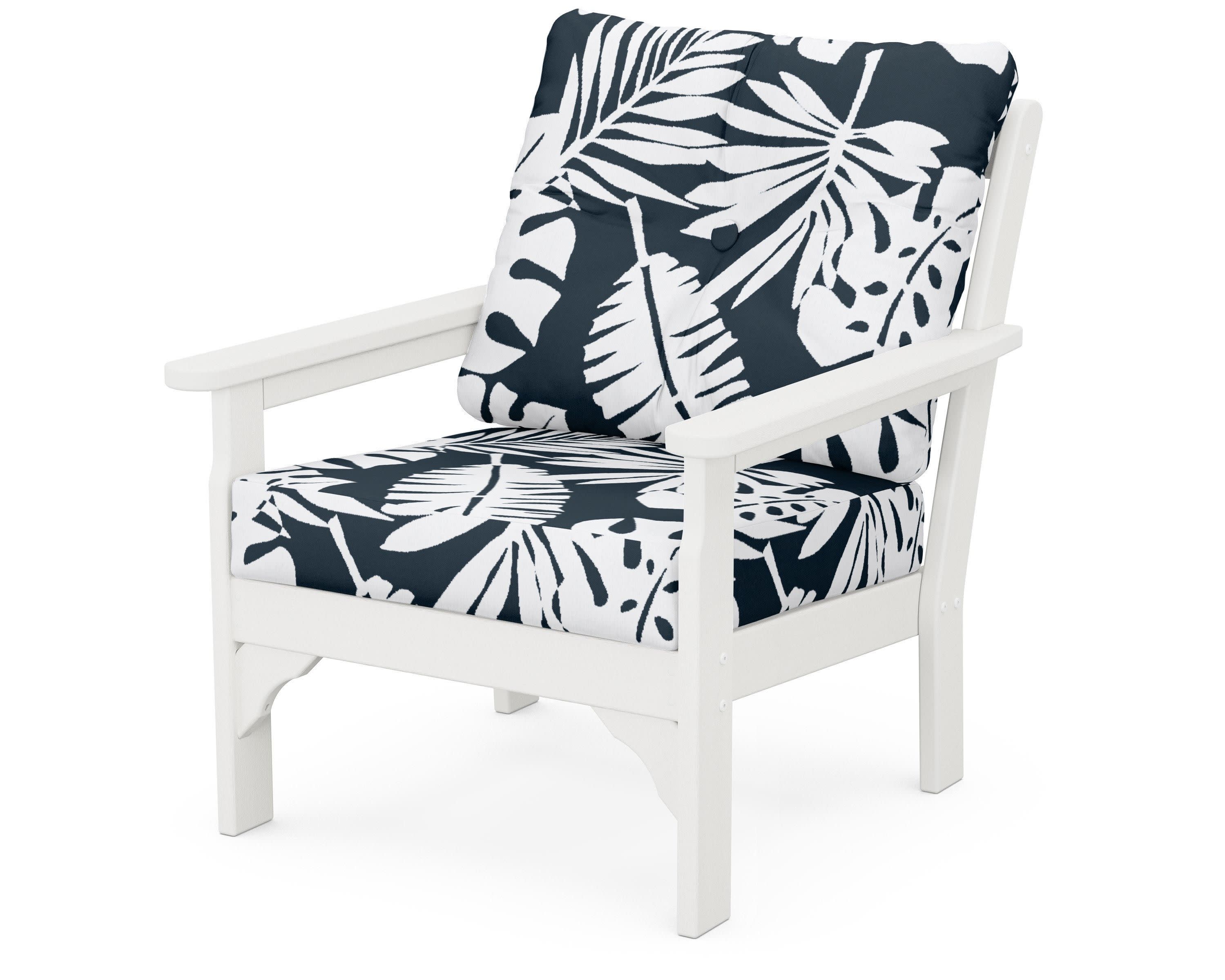 Vineyard Deep Seating Chair in Vintage White / Leaf Marine Indigo