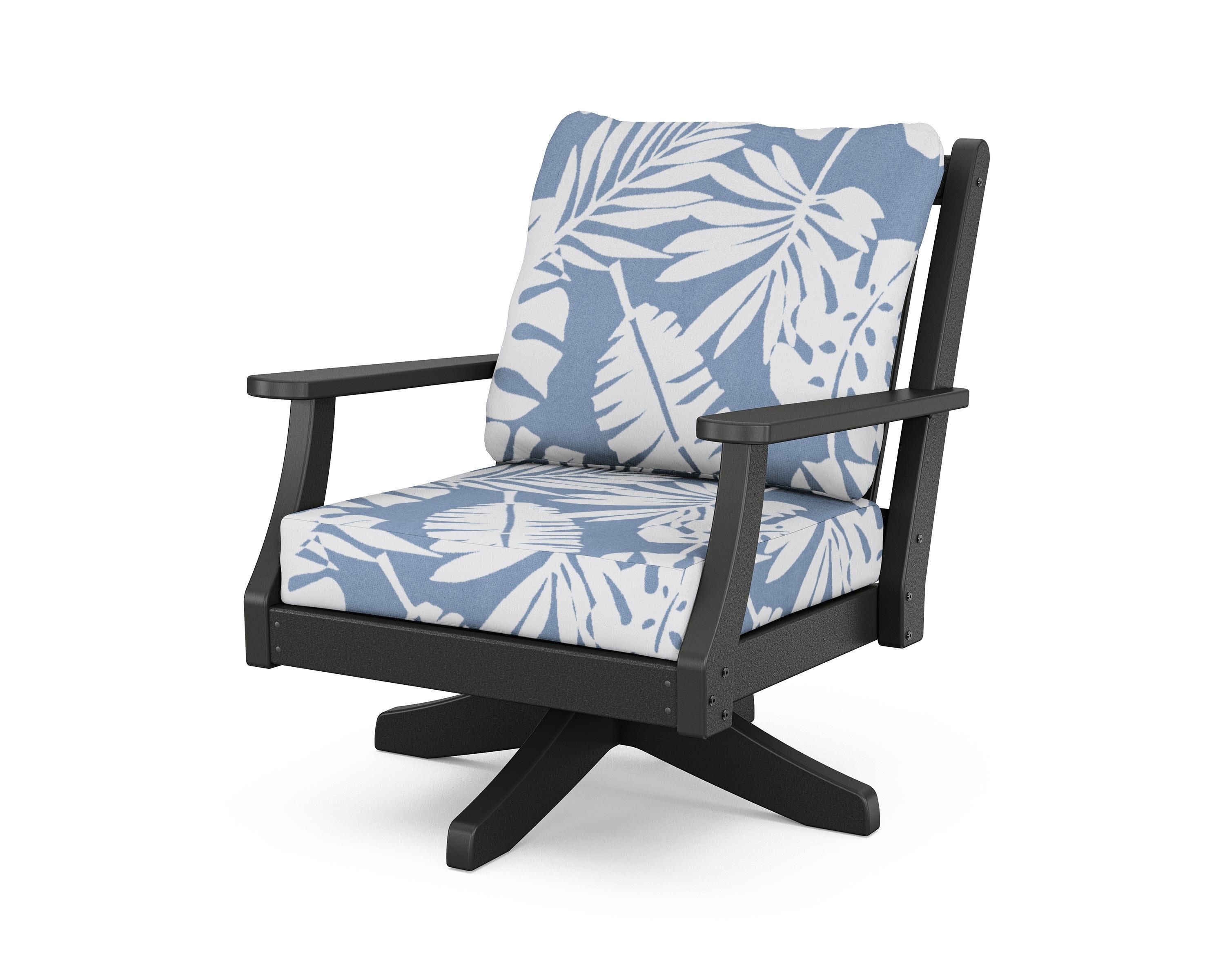 Wovendale Deep Seating Swivel Chair in Black / Leaf Sky Blue