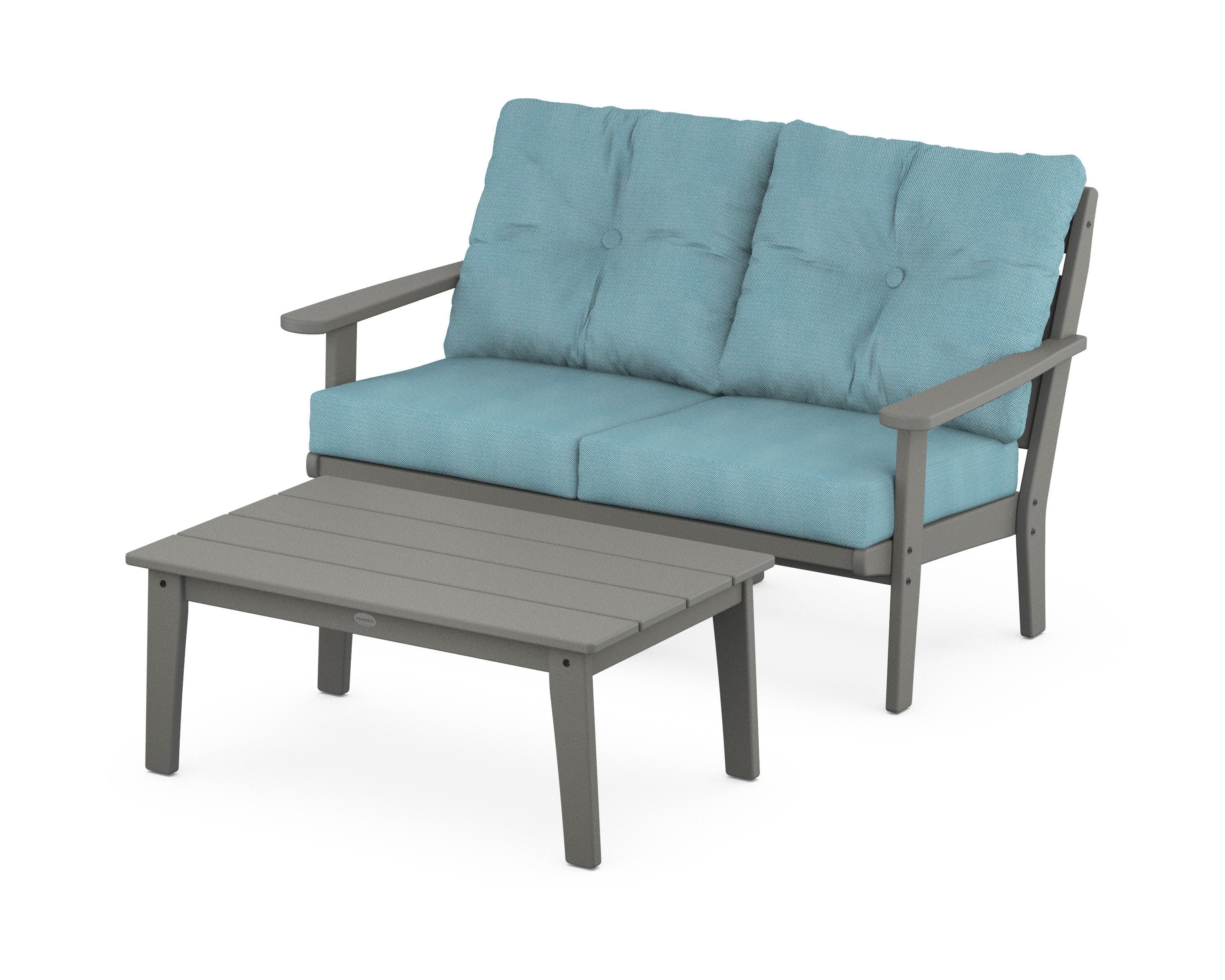 Lakeside 2-Piece Lounge Loveseat Set in Slate Grey / Lattice Sky Blue