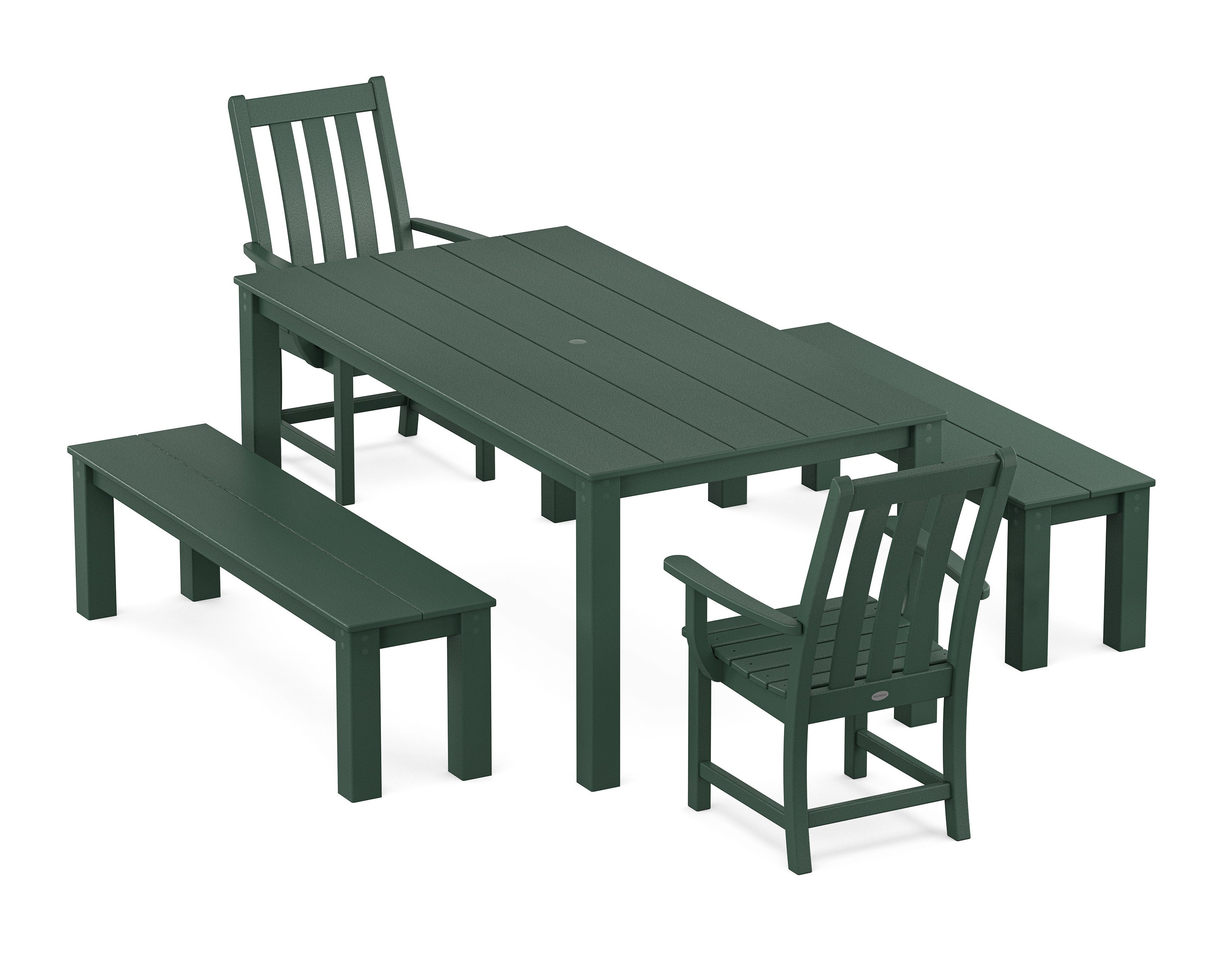 Vineyard 5-Piece Parsons Dining Set with Benches in Green