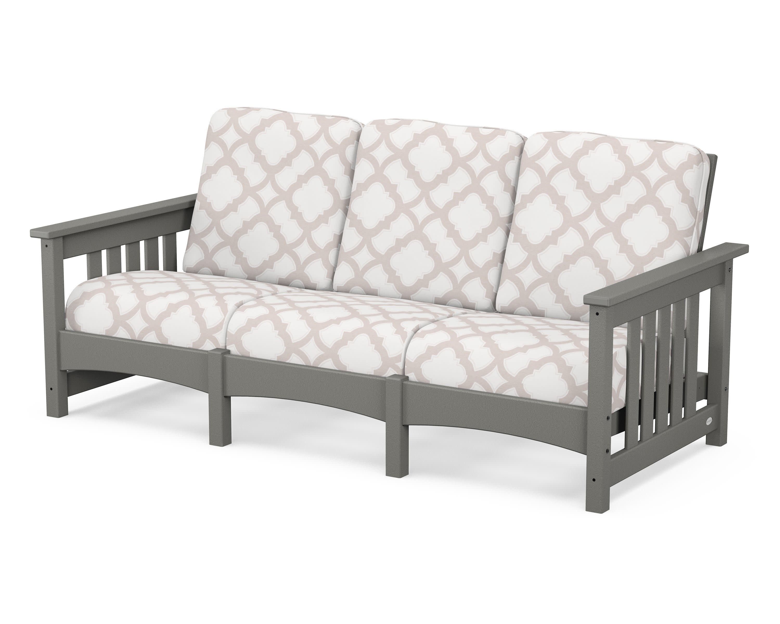 Club Mission Sofa in Slate Grey / Trellis Dune Burlap