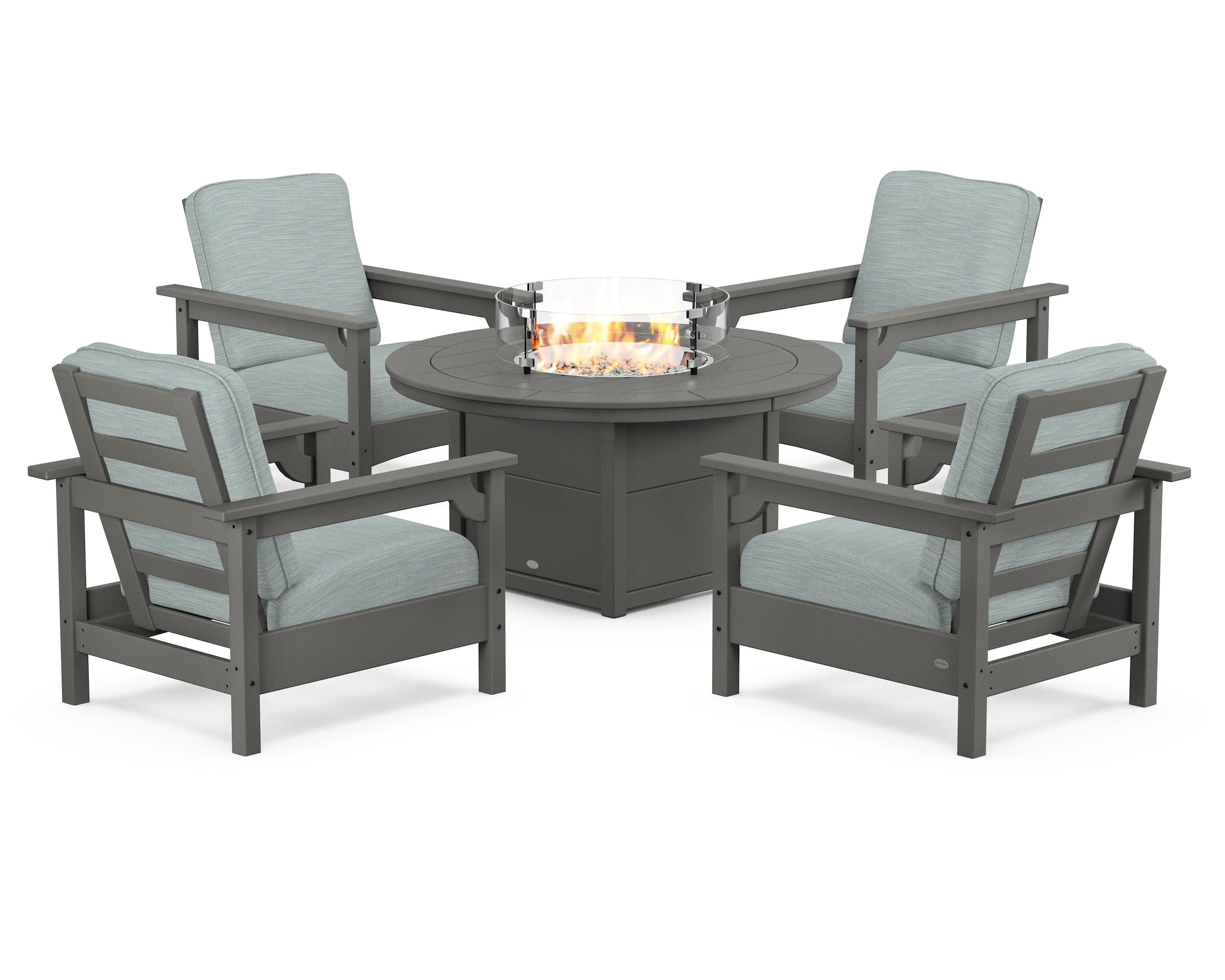 Club 5-Piece Conversation Set with Fire Pit Table in Slate Grey / Soothe Mist