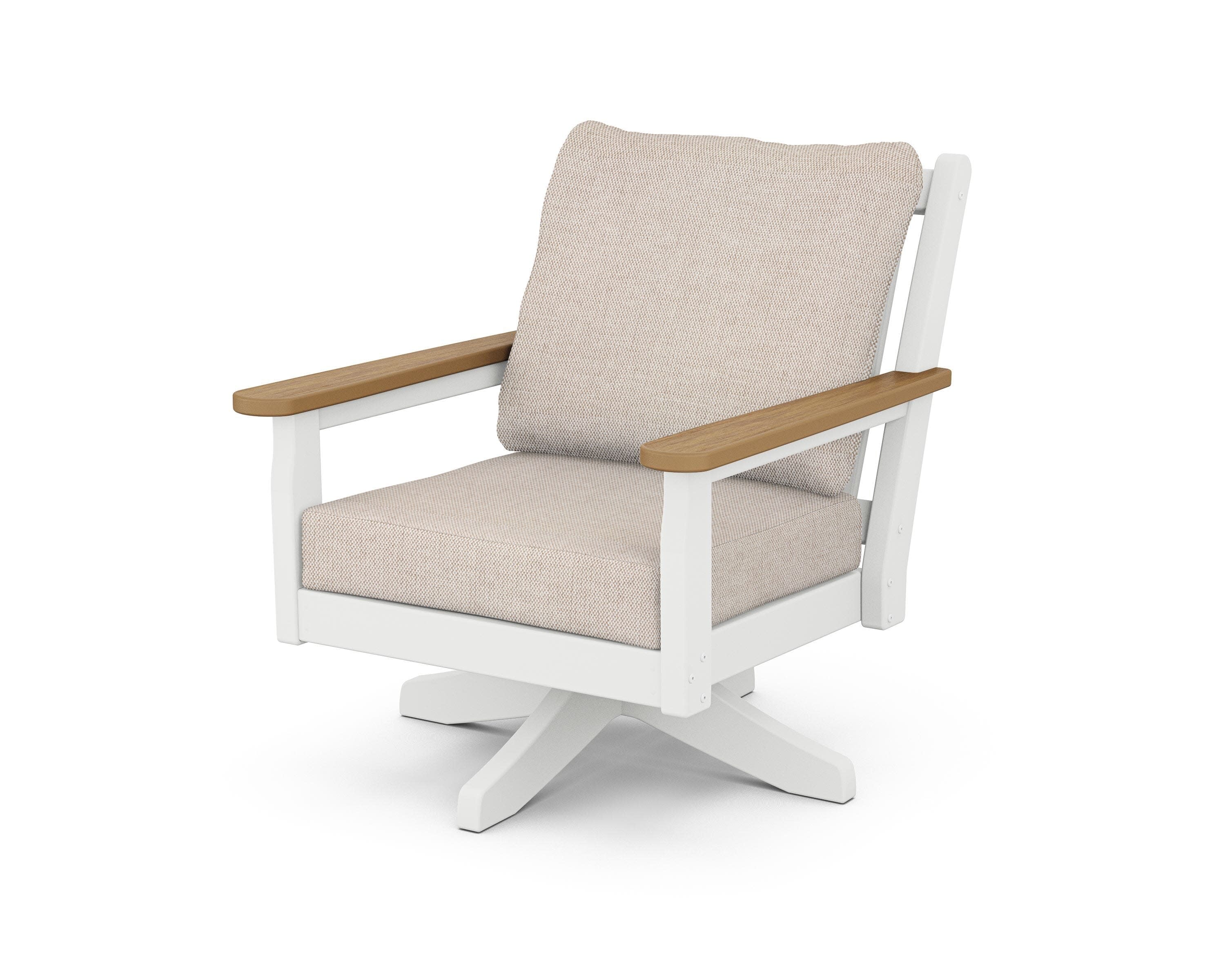 Chippendale Deep Seating Swivel Chair in White / Natural / Blend Linen