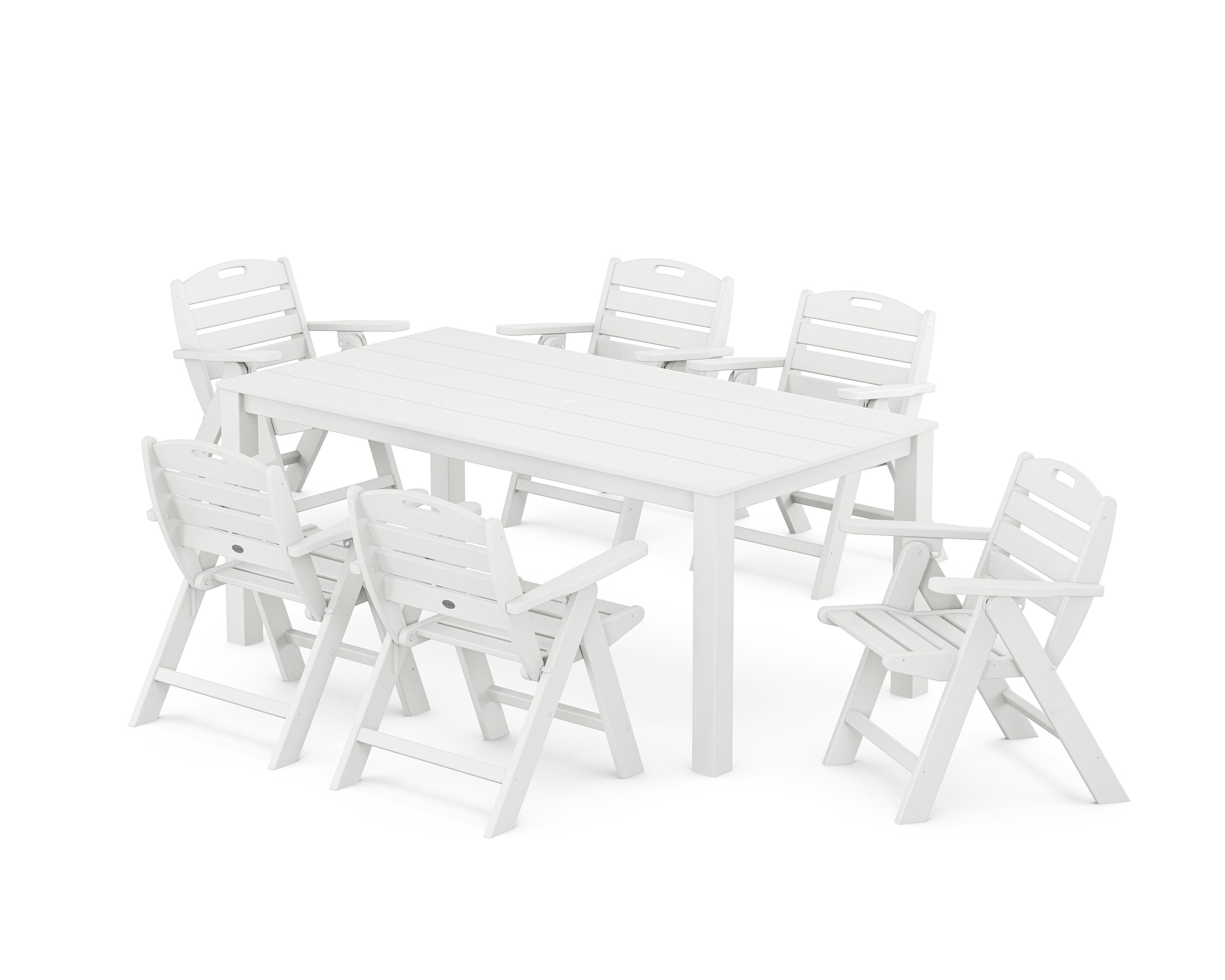 Nautical Folding Lowback Chair 7-Piece Parsons Dining Set in White