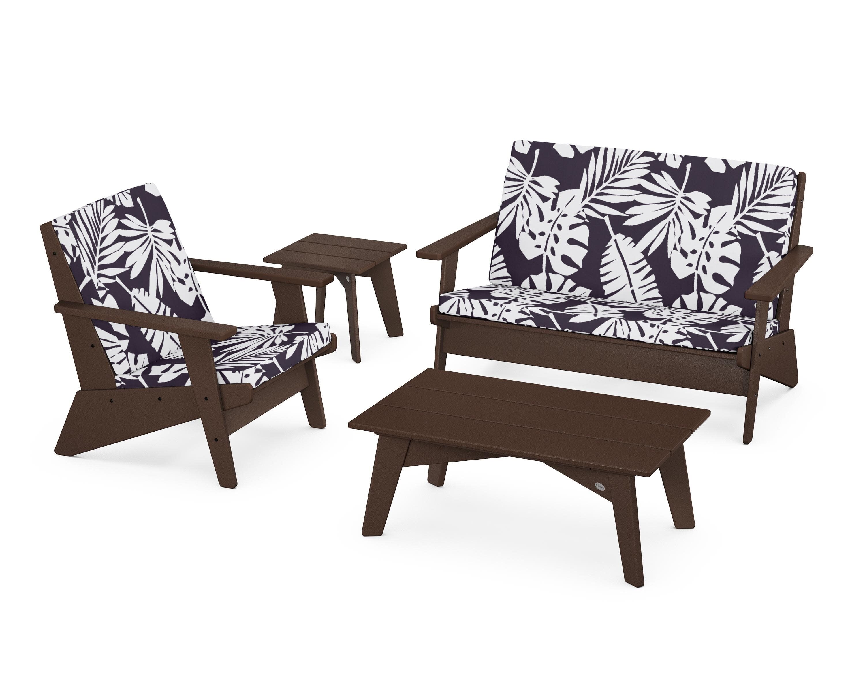 Riviera Modern Lounge 4-Piece Set in Mahogany / Leaf Navy
