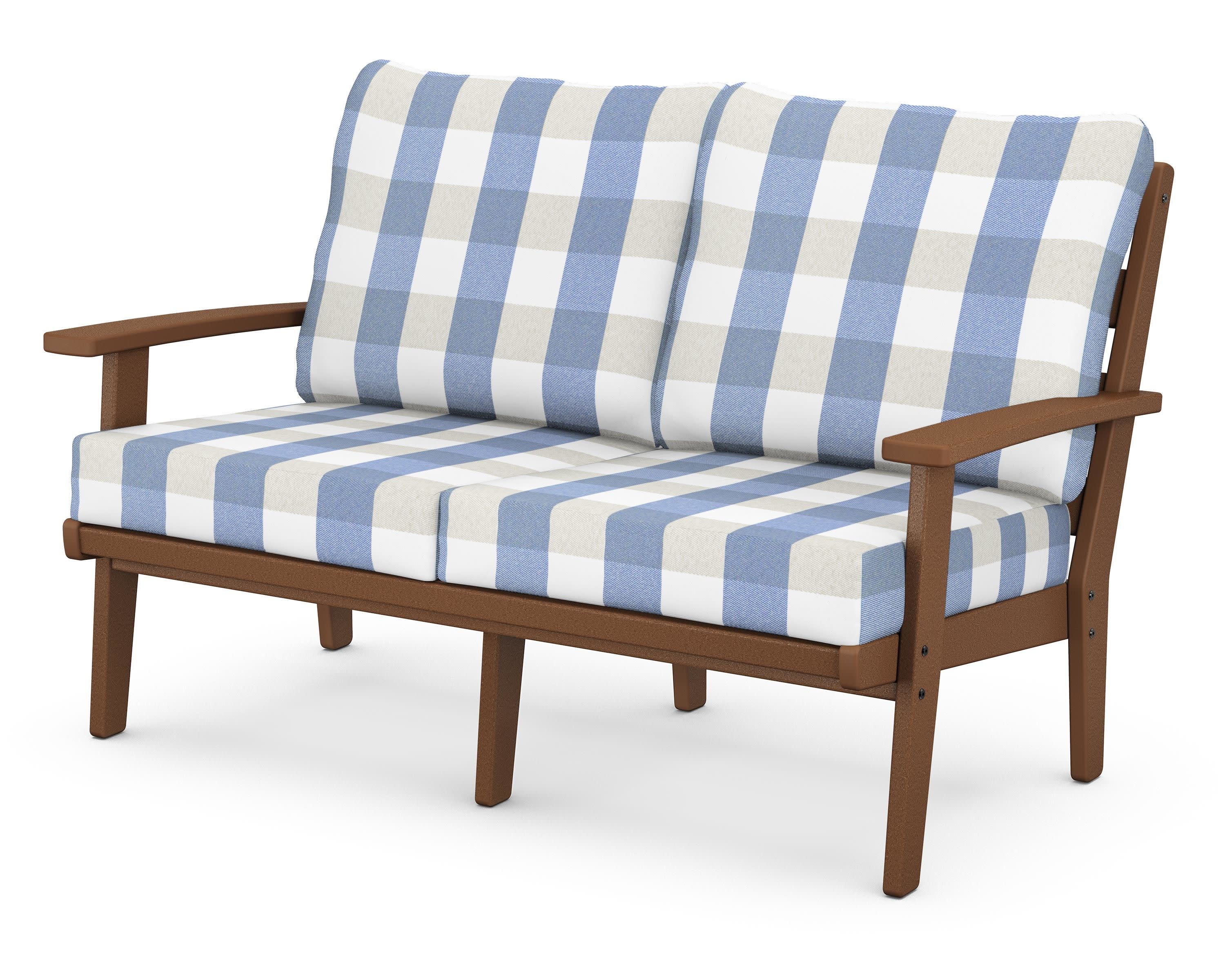Grant Park Deep Seating Loveseat in Teak / Buffalo Plaid Sky Blue