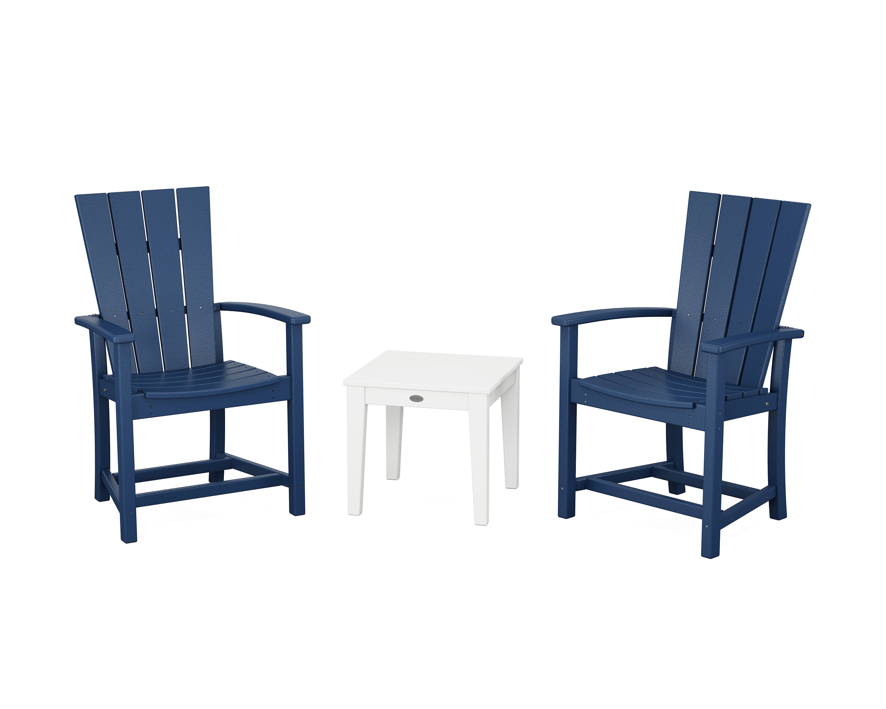Quattro 3-Piece Upright Adirondack Chair Set in Navy / White