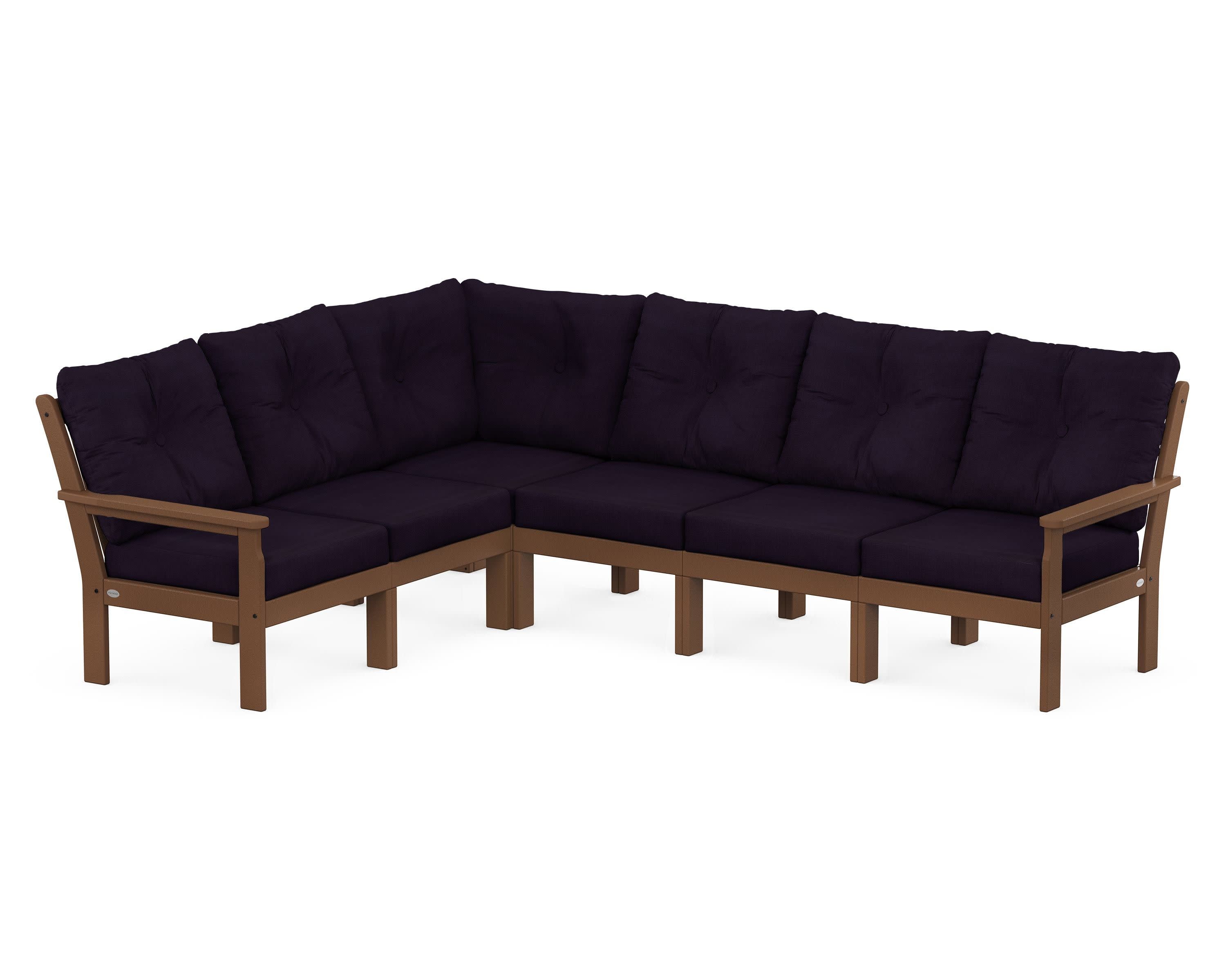 Vineyard 6-Piece Sectional in Teak / Navy Linen