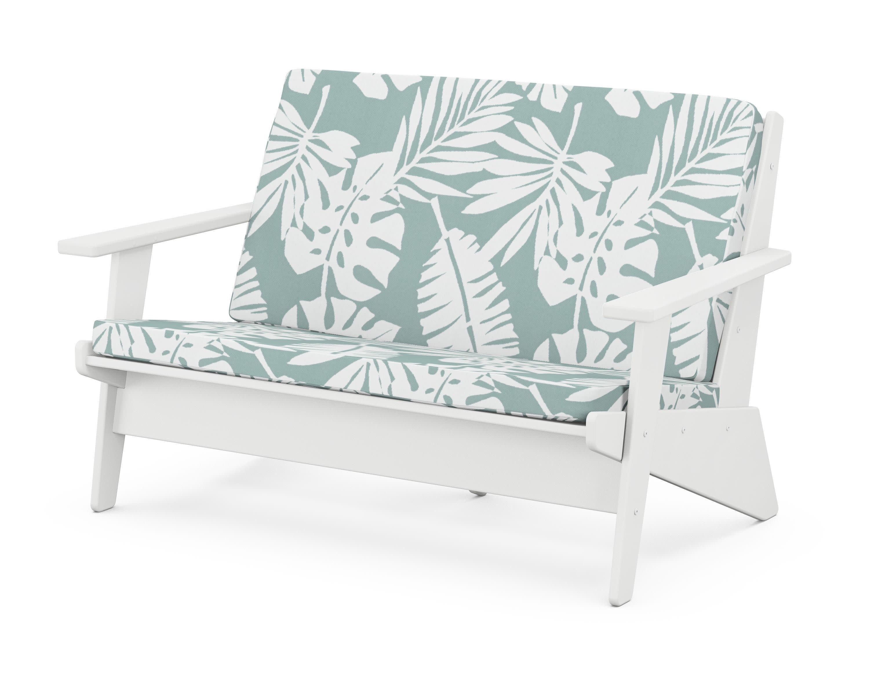 Riviera Modern Lounge Loveseat in White / Leaf Glacier Spa