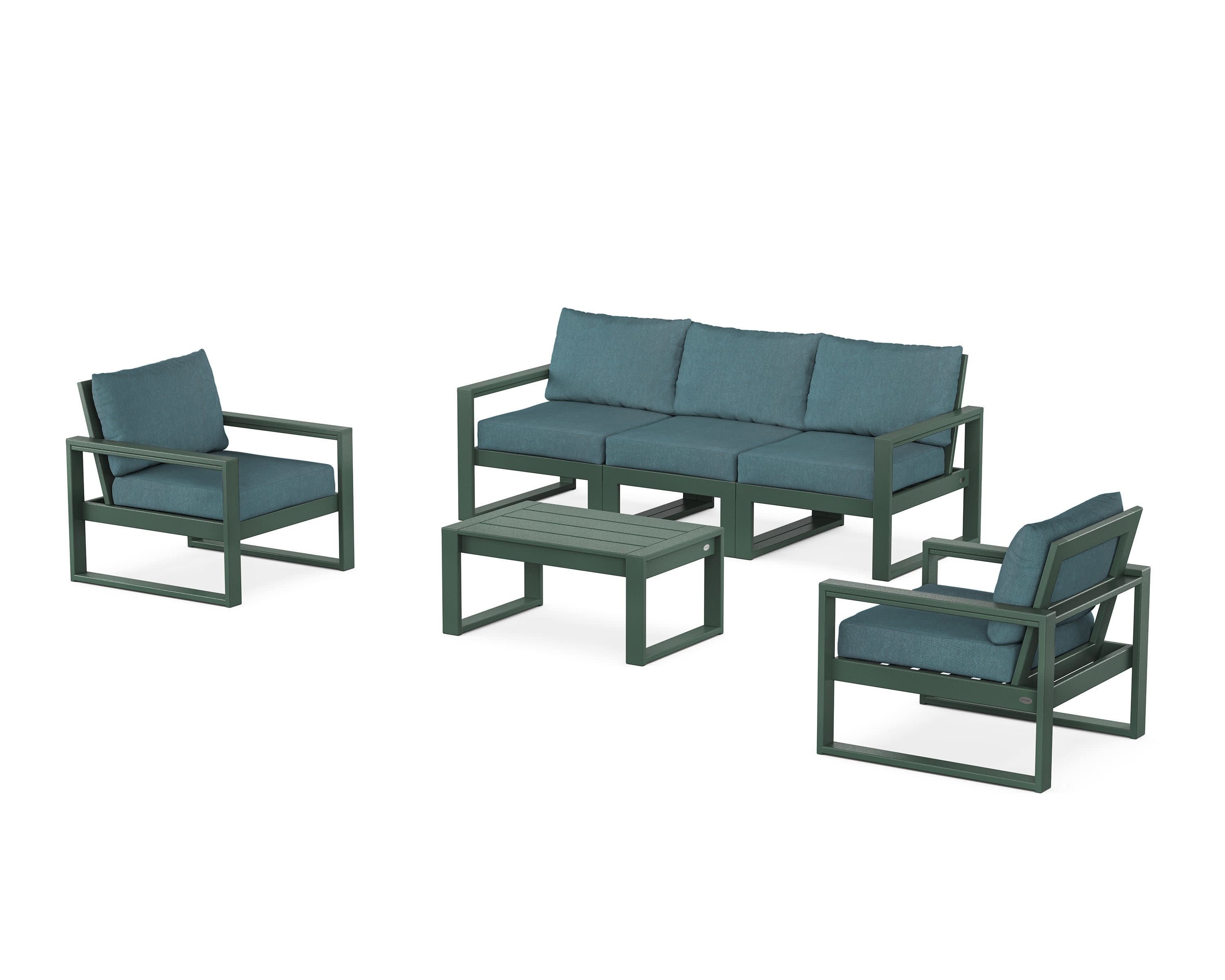 EDGE Sectional 4-Piece Deep Seating Set with Sofa in Green / Ocean Teal