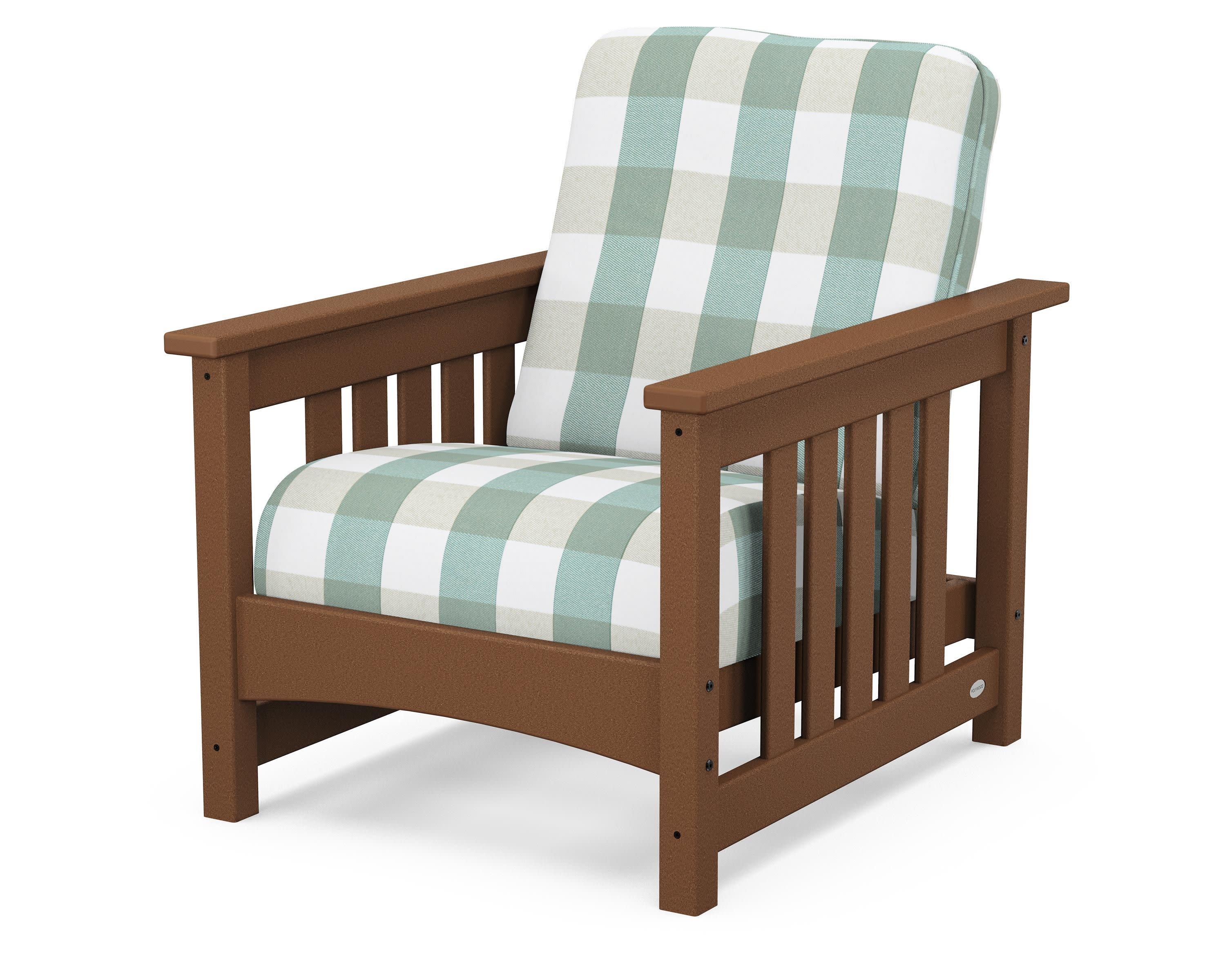 Club Mission Chair in Teak / Buffalo Plaid Glacier Spa