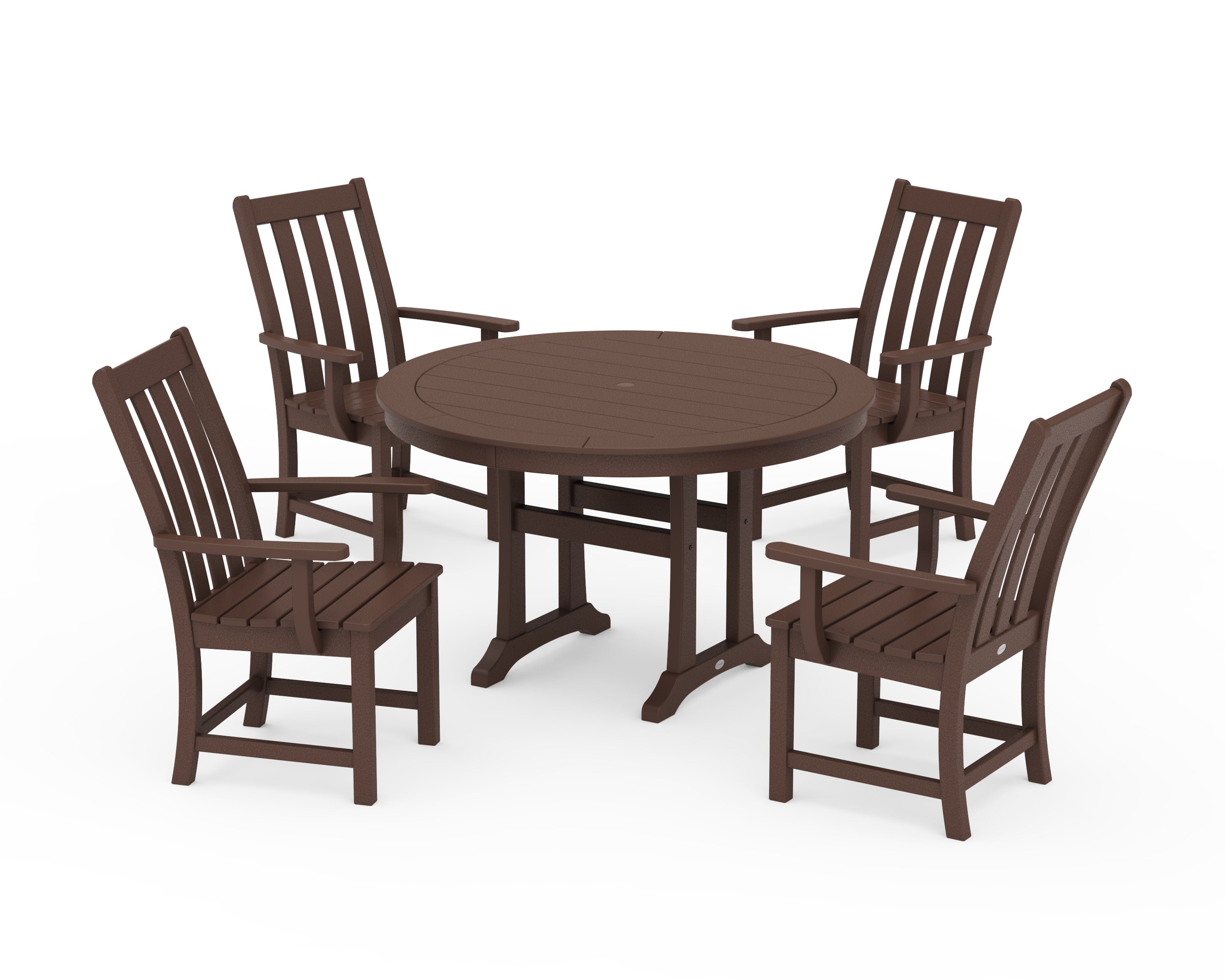 Vineyard 5-Piece Round Dining Set with Trestle Legs in Mahogany