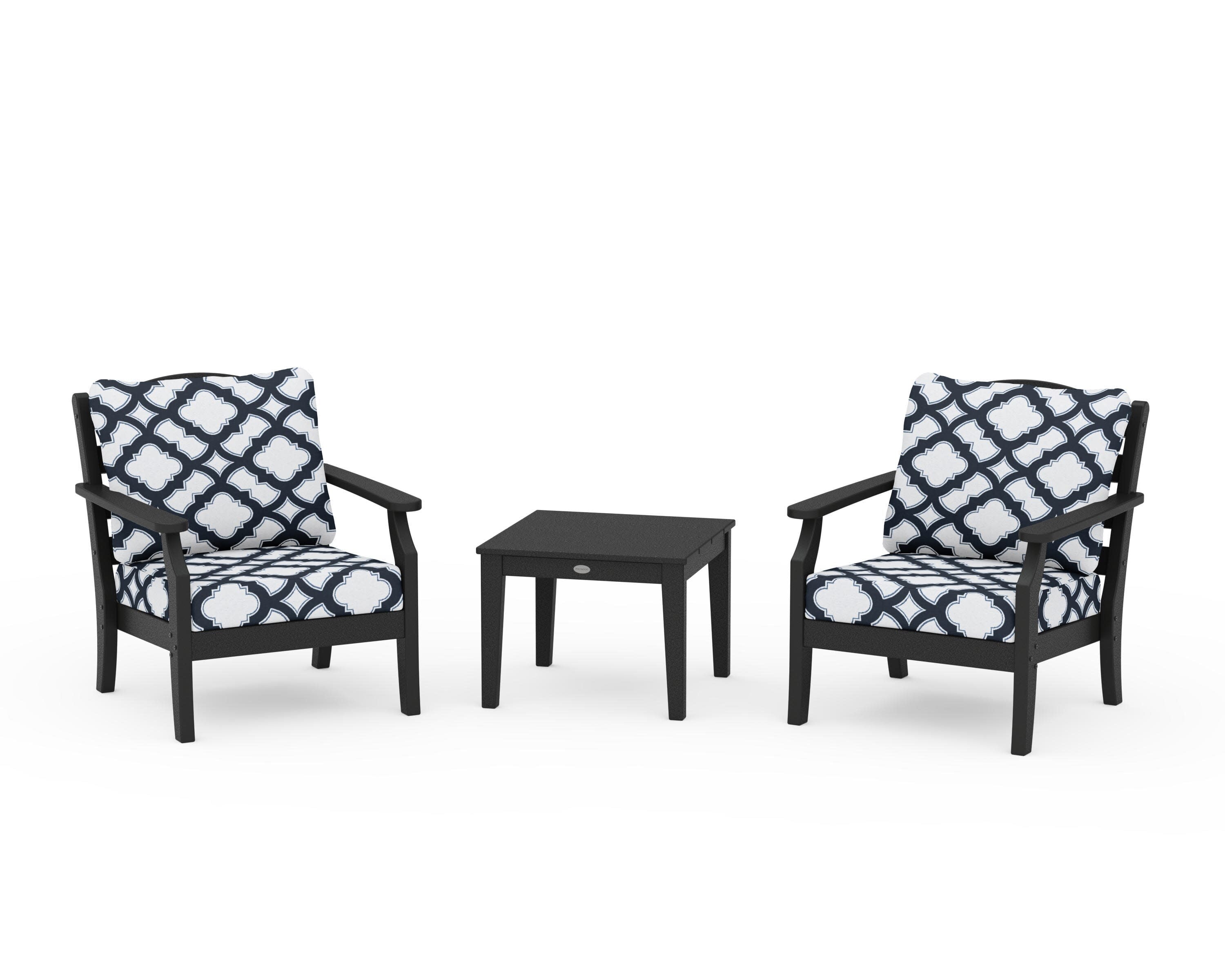 Savannah 3-Piece Deep Seating Set in Black / Trellis Marine Indigo