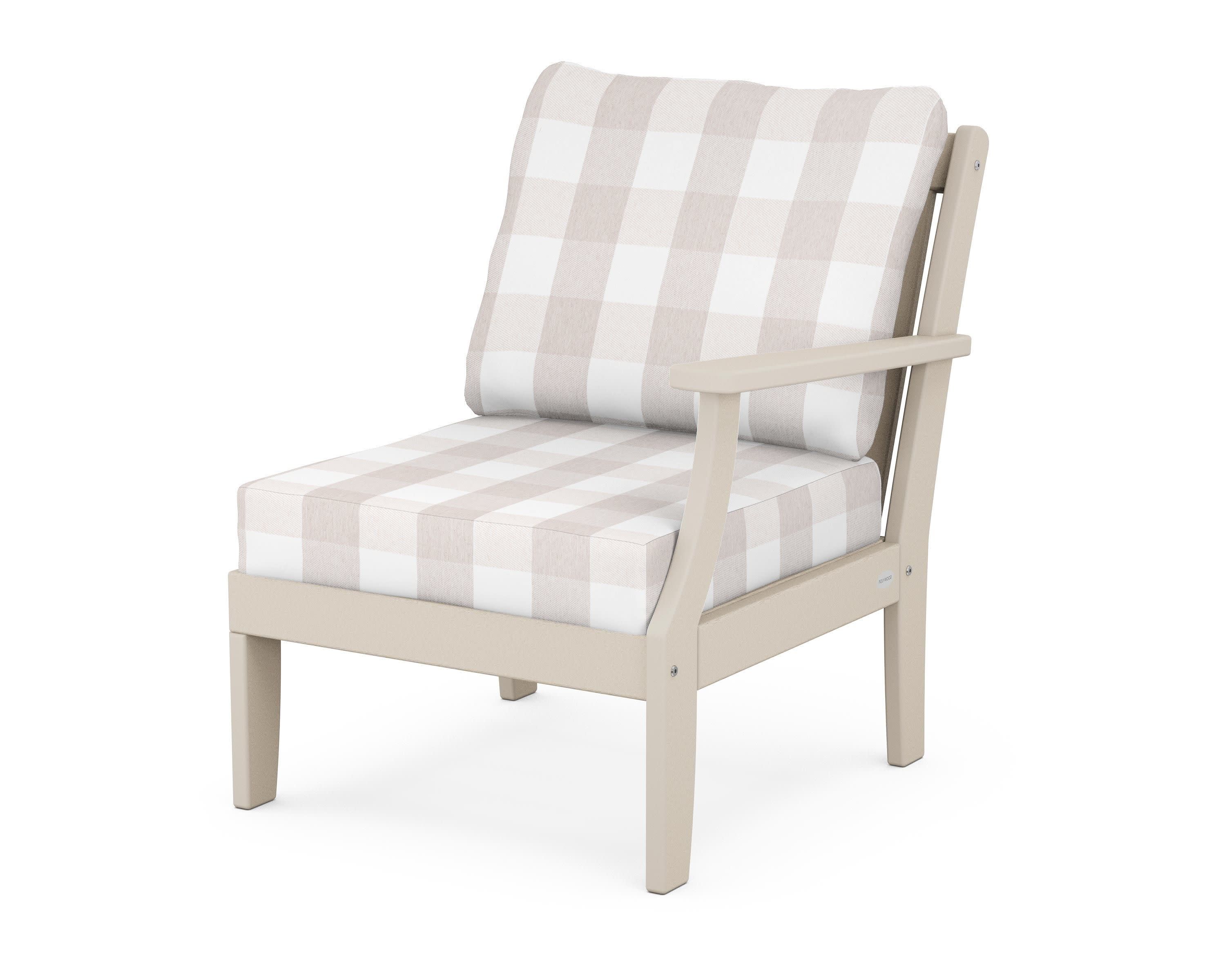 Braxton Modular Right Arm Chair in Sand / Buffalo Plaid Dune Burlap