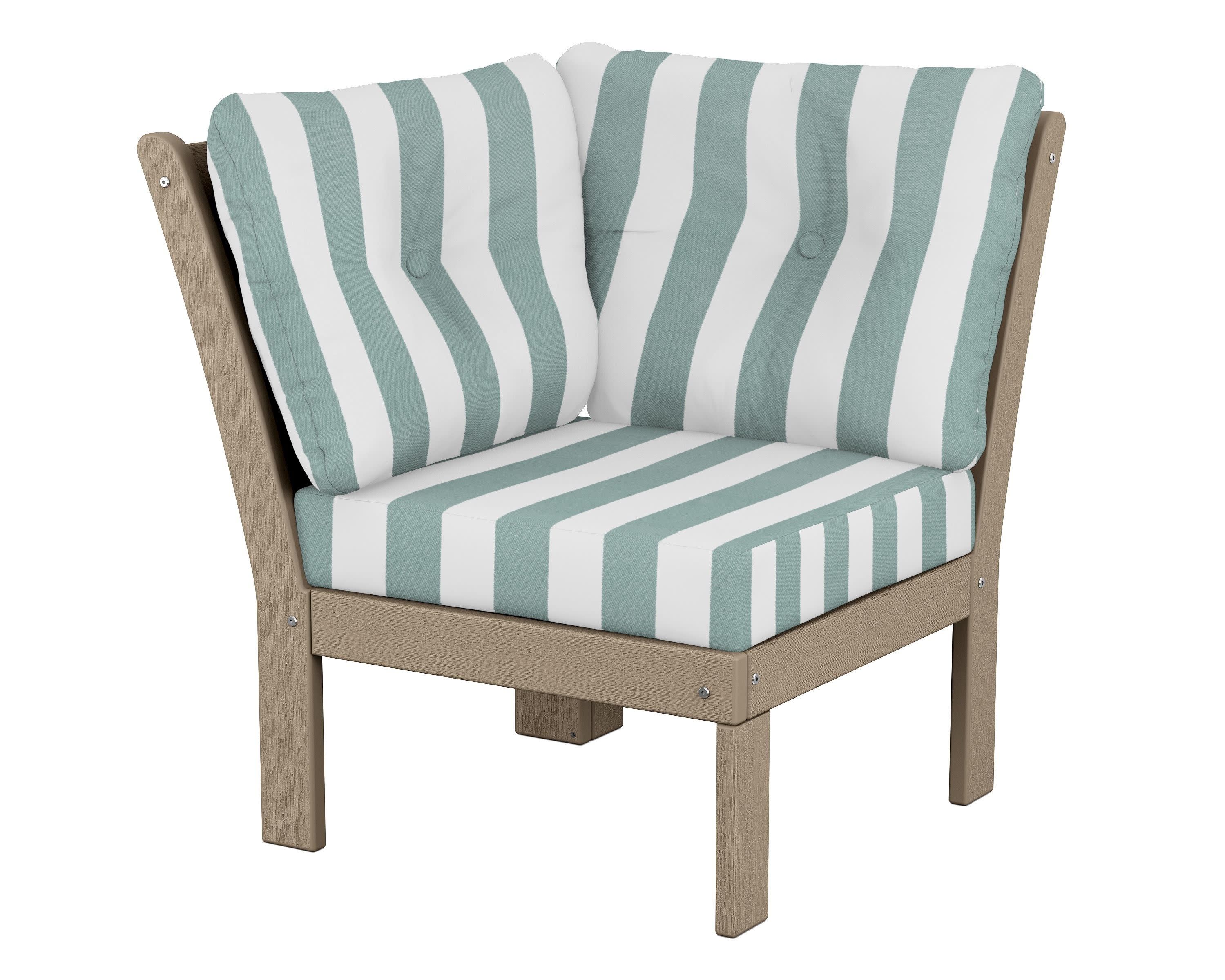 Vineyard Modular Corner Chair in Vintage Sahara / Cabana Stripe Glacier Spa