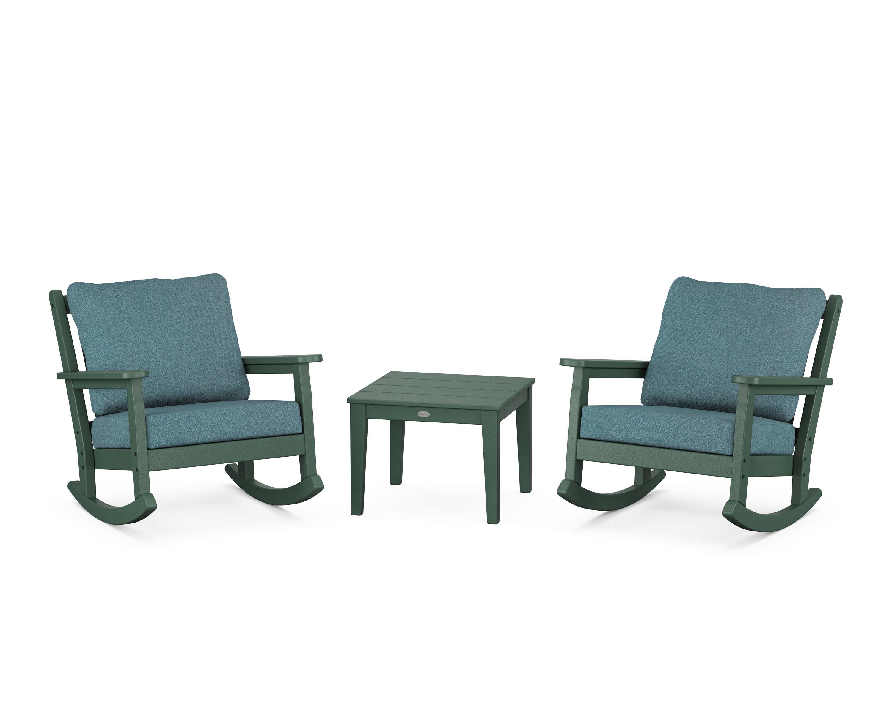 Chippendale 3-Piece Deep Seating Rocker Set in Green / Ocean Teal