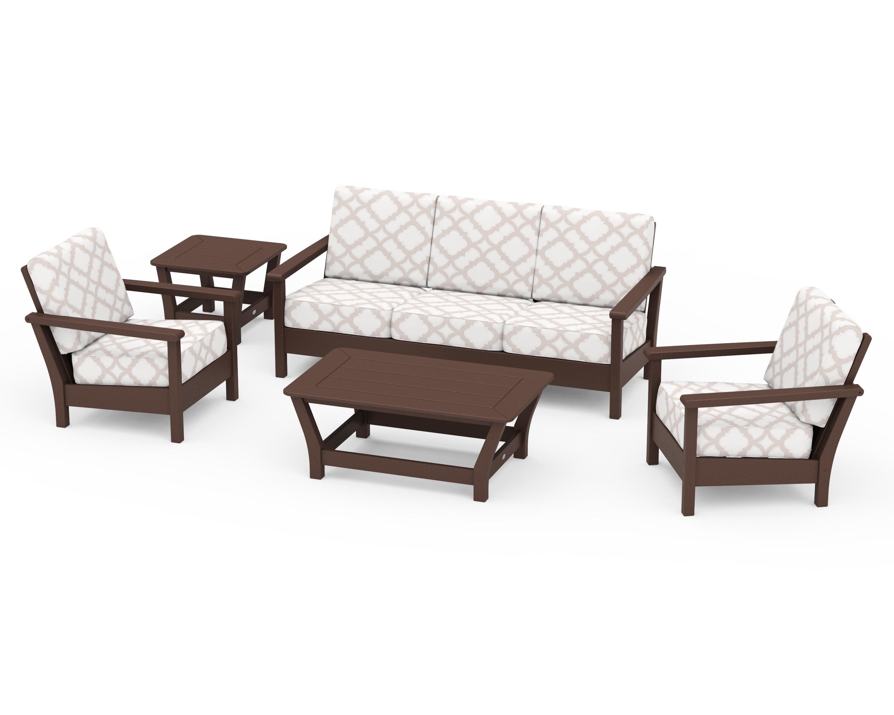 Harbour 5-Piece Deep Seating Set in Mahogany / Trellis Dune Burlap