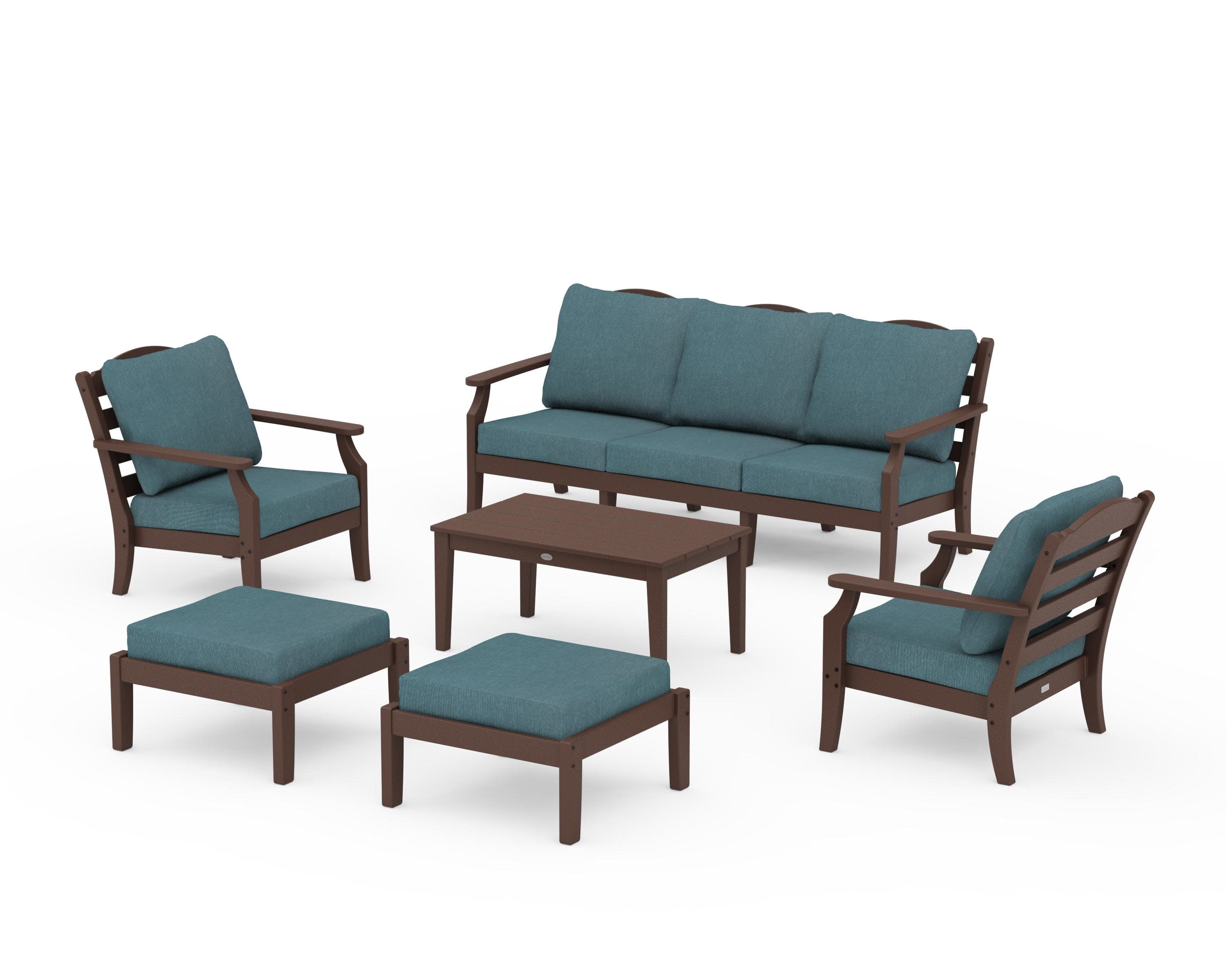 Savannah 6-Piece Lounge Sofa Set in Mahogany / Ocean Teal