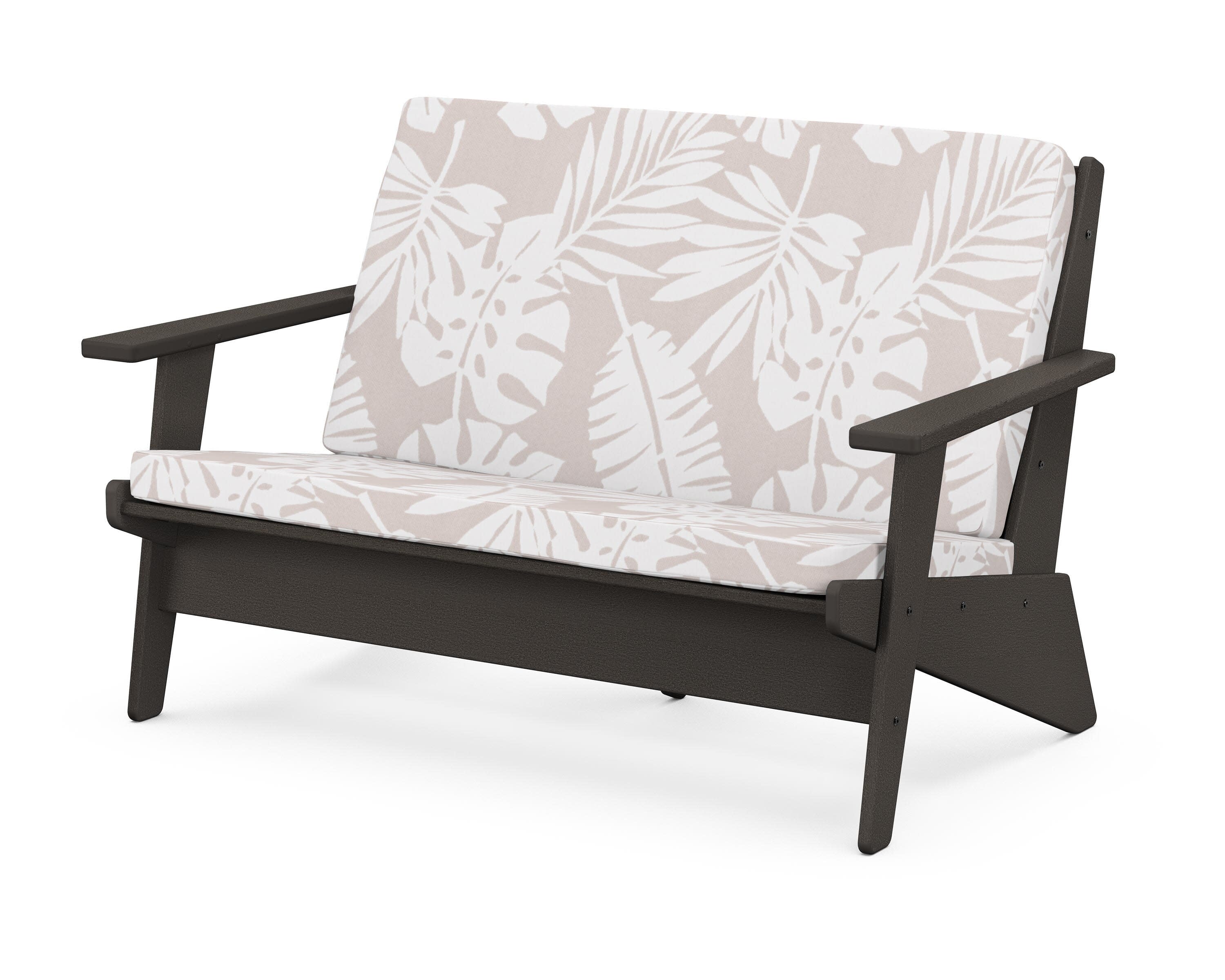 Riviera Modern Lounge Loveseat in Vintage Coffee / Leaf Dune Burlap