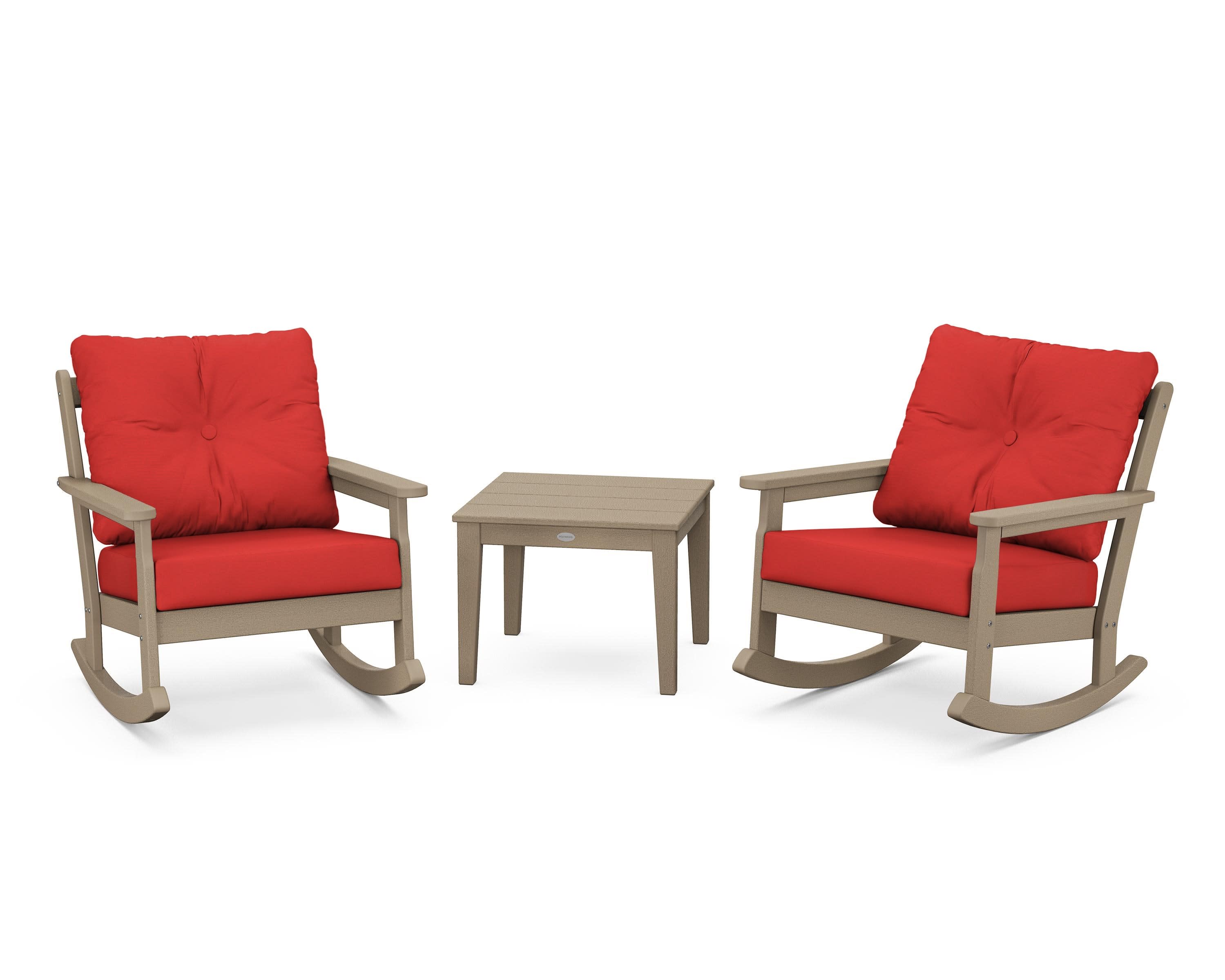 Vineyard 3-Piece Deep Seating Rocker Set in Vintage Sahara / Crimson Linen