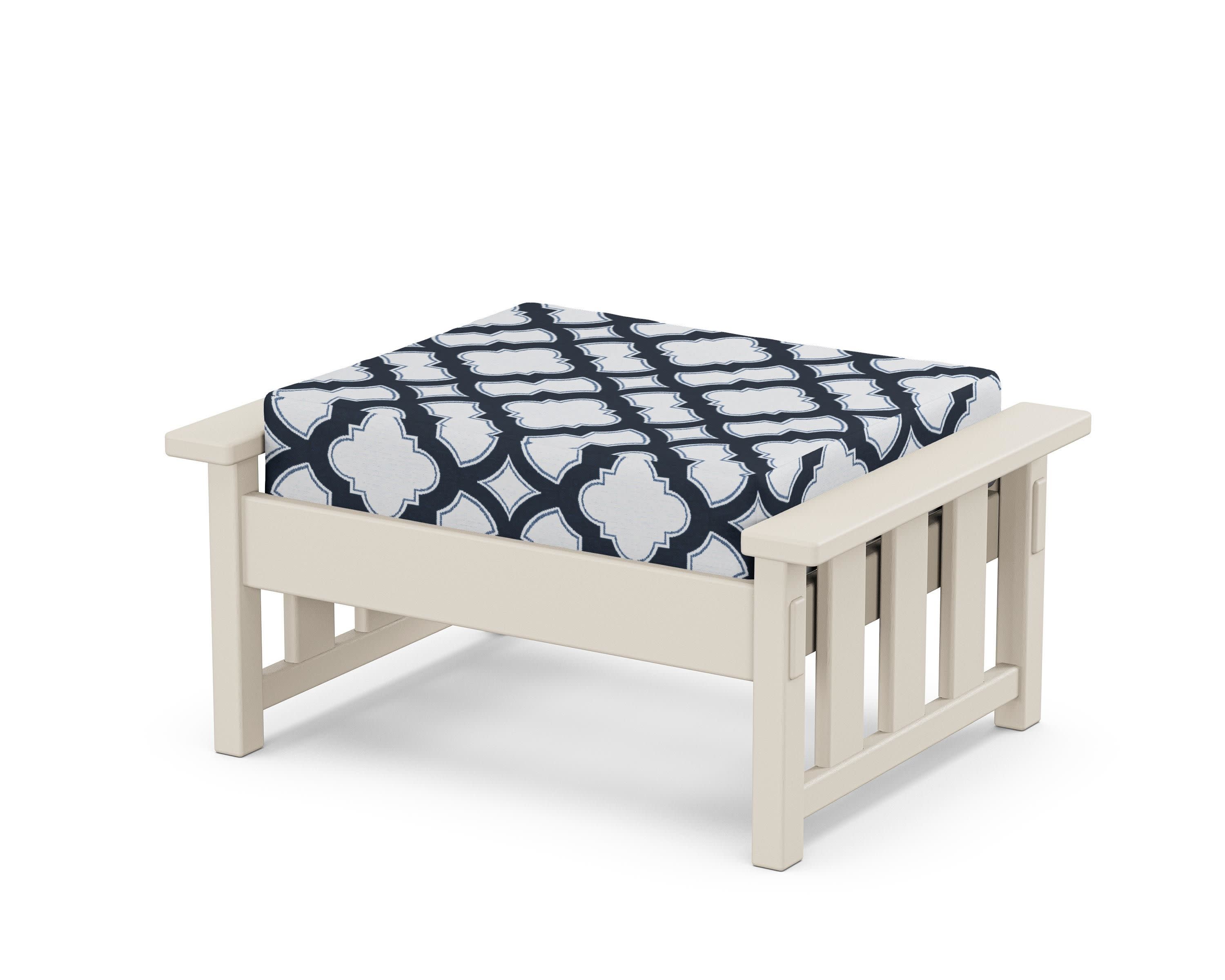 Acadia Deep Seating Ottoman in Sand / Trellis Marine Indigo