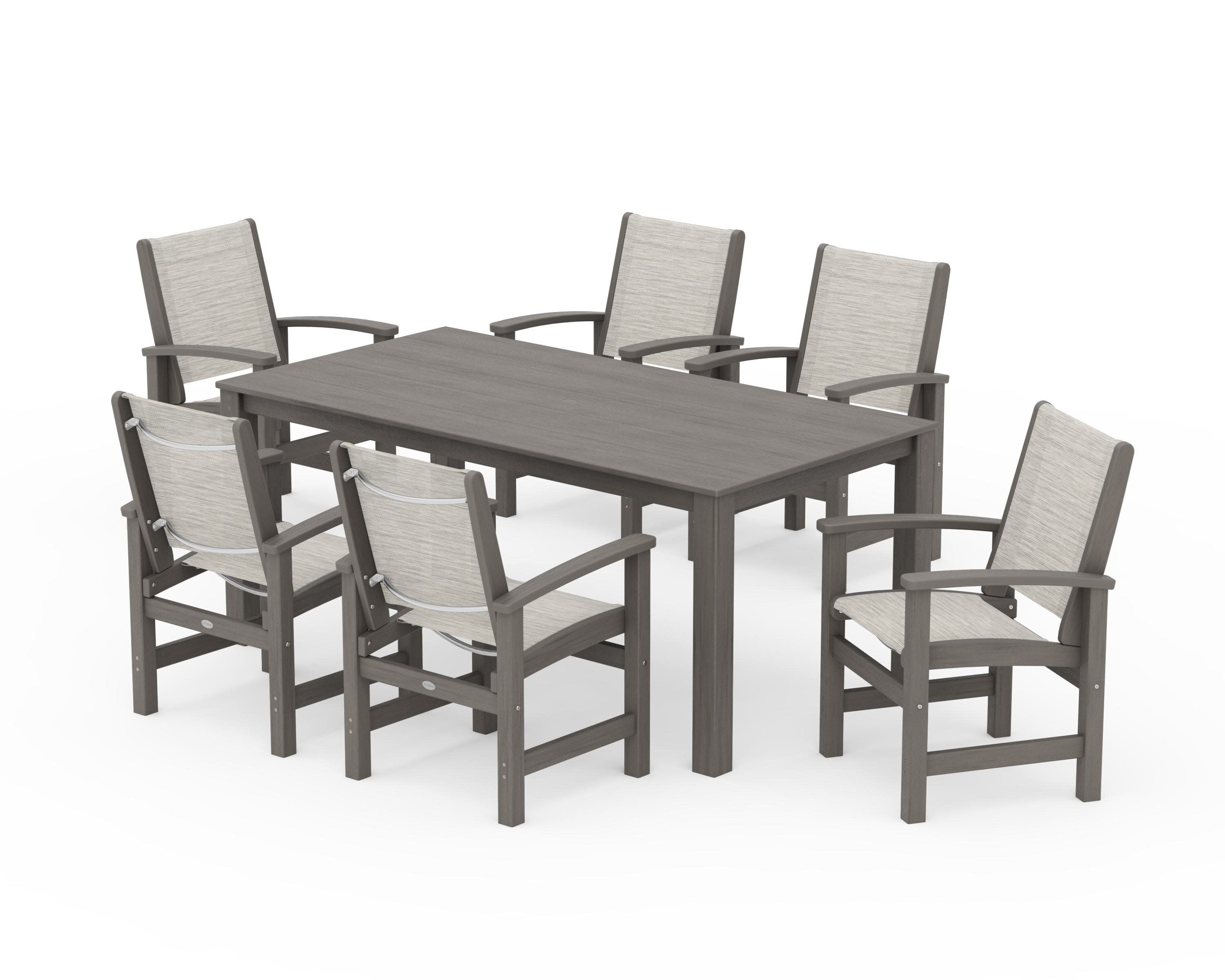 Coastal 7-Piece Parsons Dining Set in Driftwood / Birch Sling
