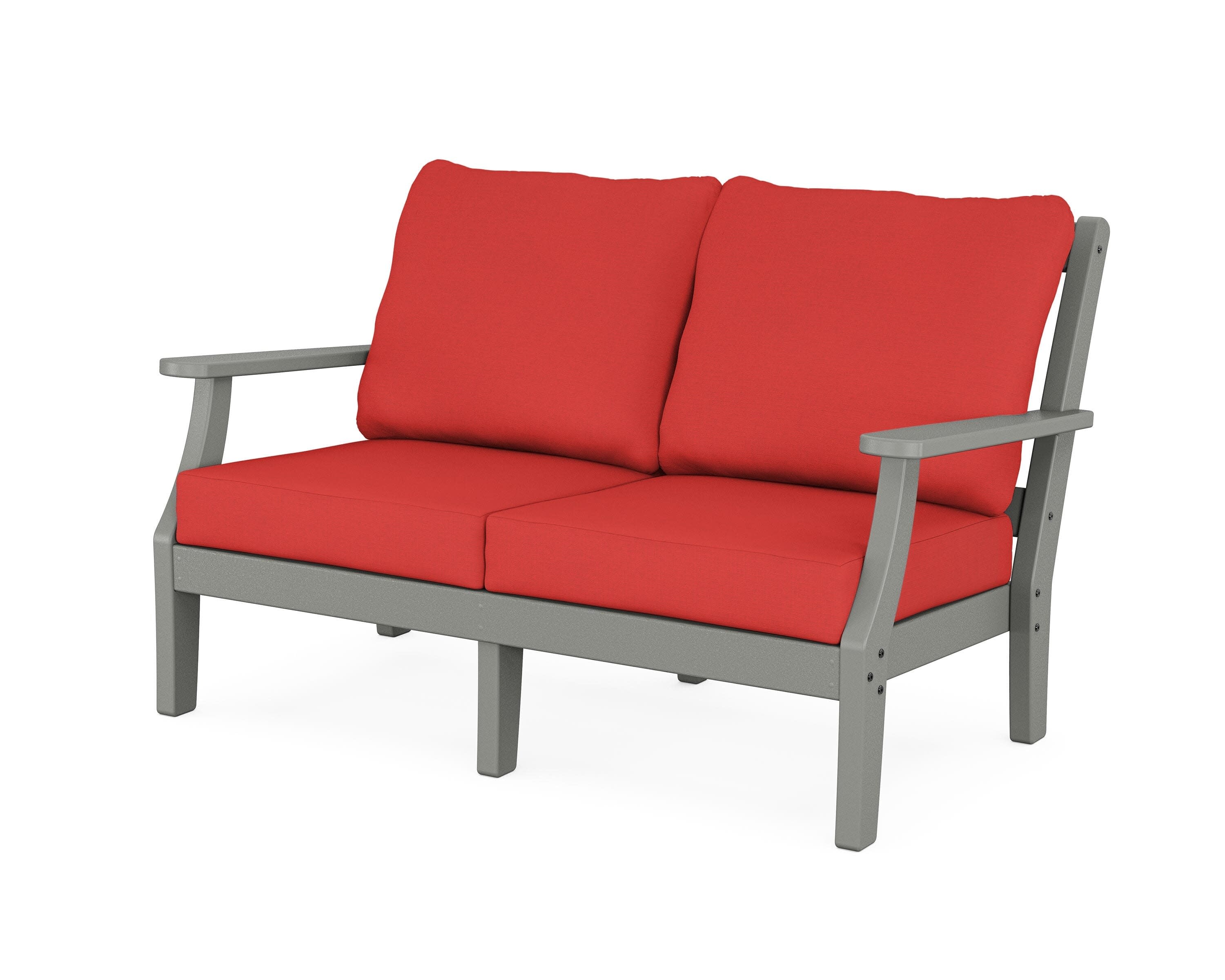 Chinoiserie Deep Seating Loveseat in Slate Grey / Crimson Linen