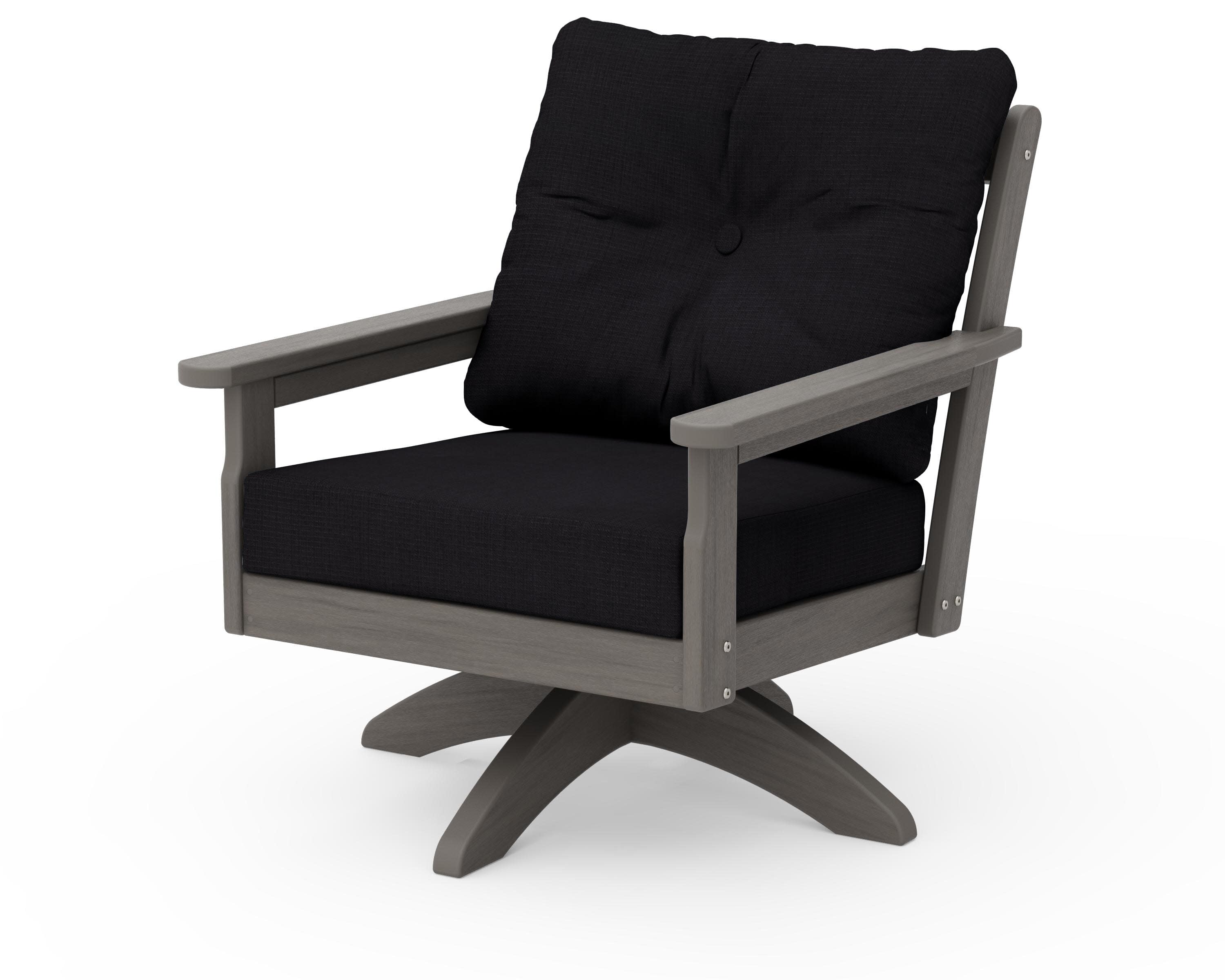 Vineyard Deep Seating Swivel Chair in Driftwood / Midnight Linen