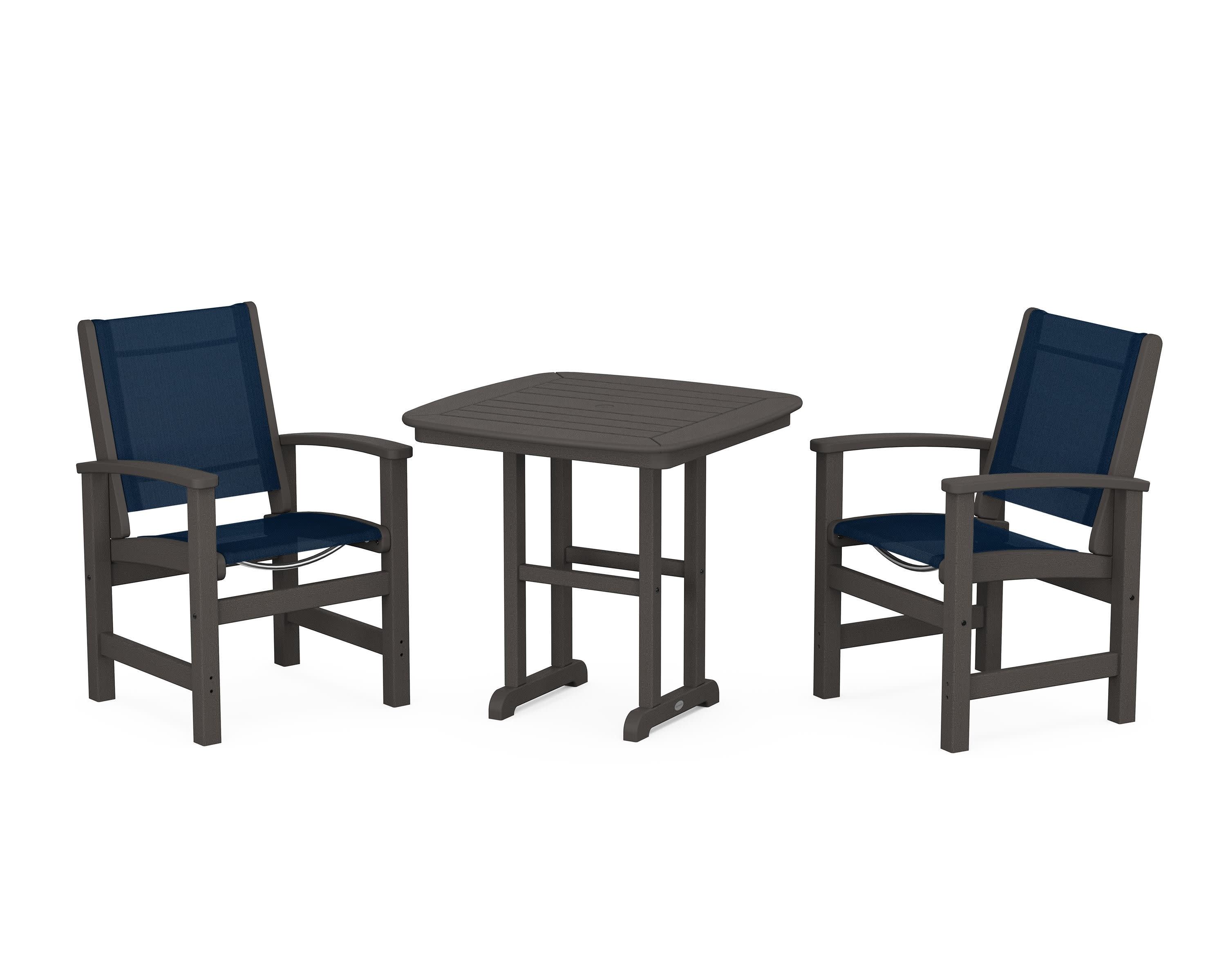 Coastal 3-Piece Dining Set in Vintage Coffee / Navy Blue Sling