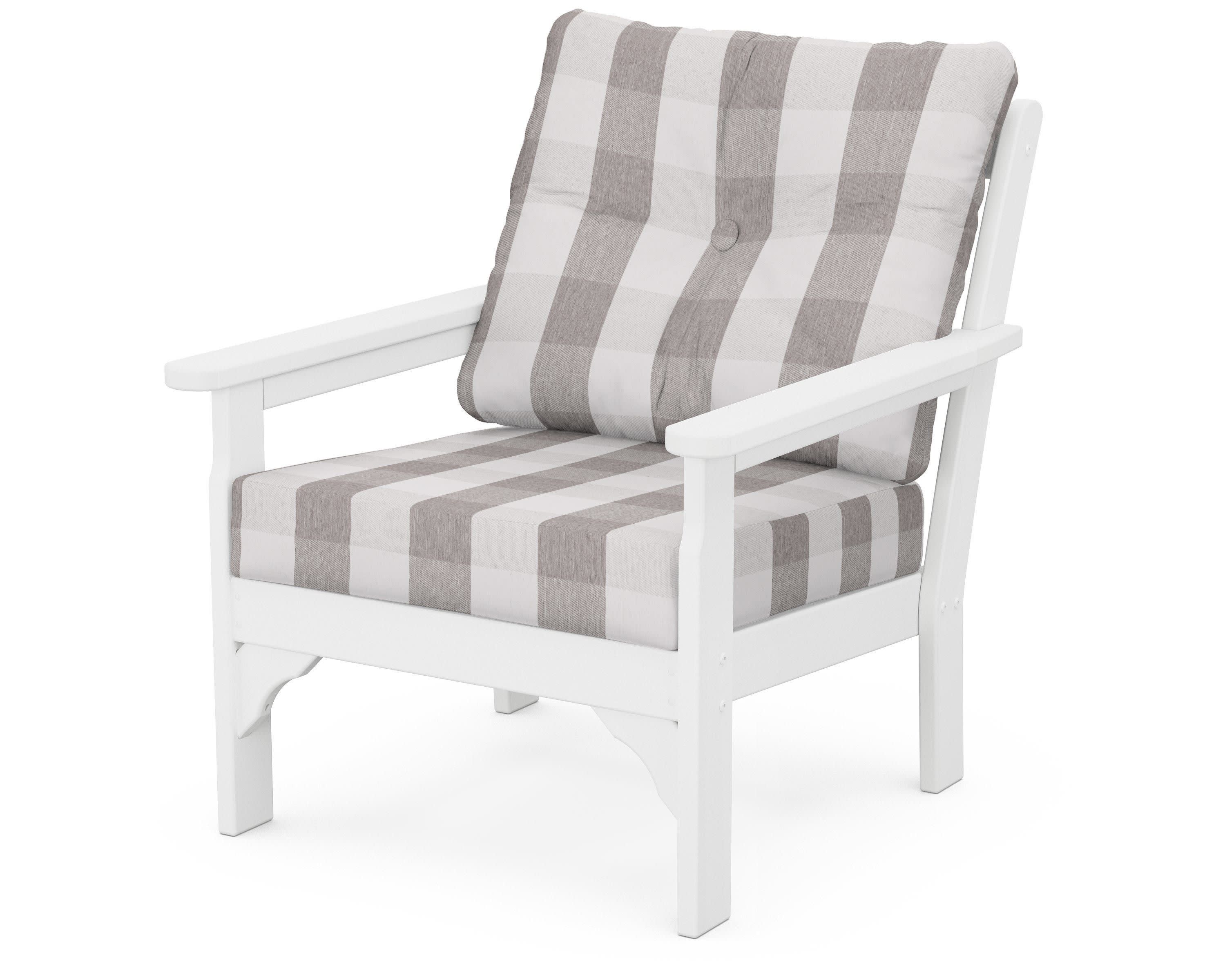 Vineyard Deep Seating Chair in White / Buffalo Plaid Grey Mist