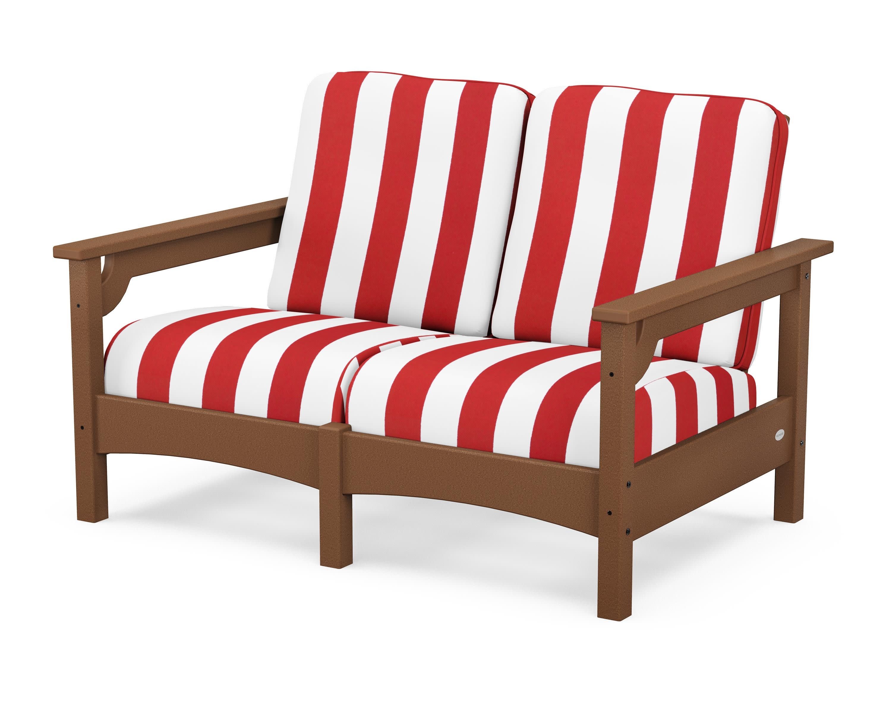 Club Loveseat in Teak / Cabana Stripe Crimson