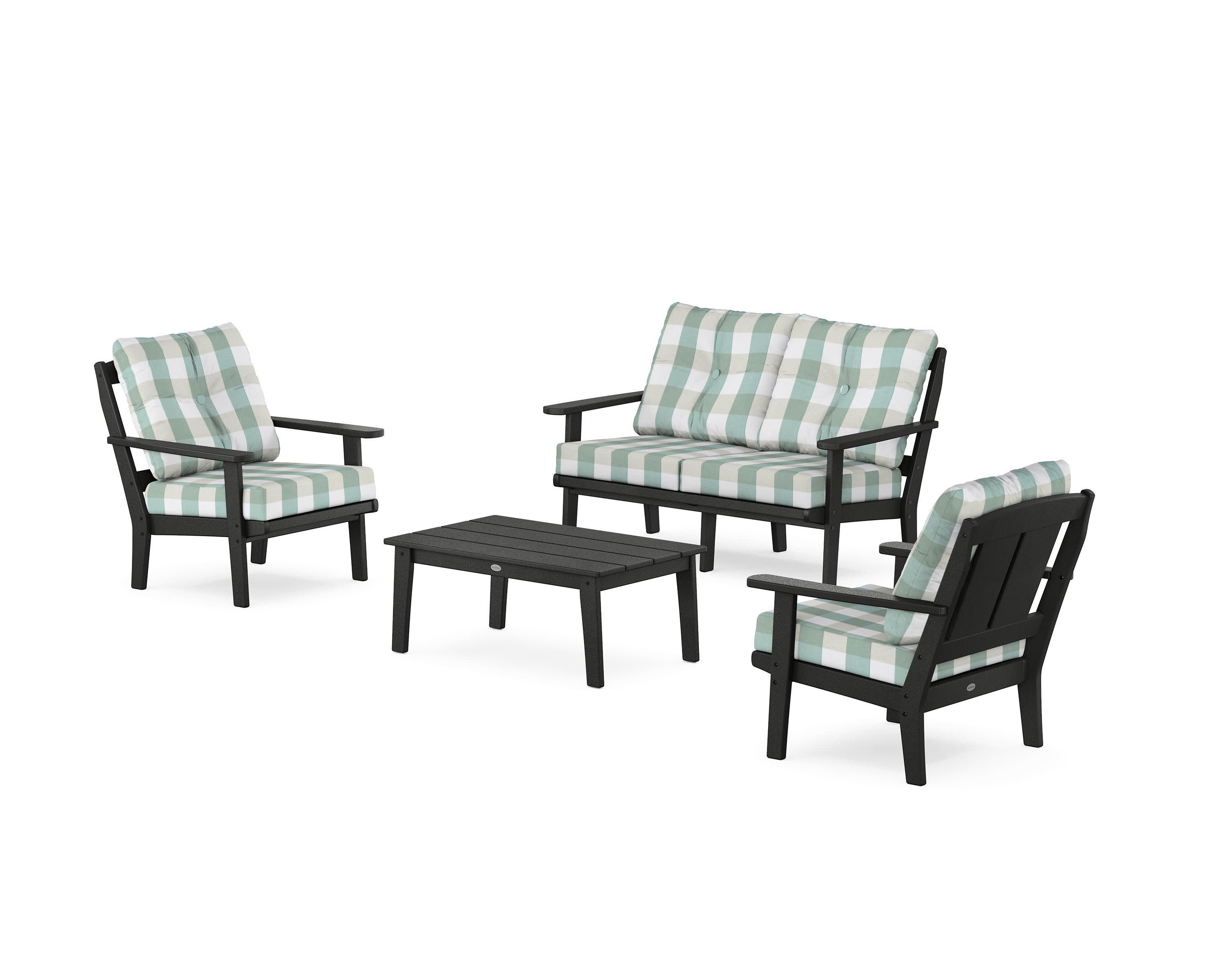 Mission 4-Piece Deep Seating Set with Loveseat in Black / Buffalo Plaid Glacier Spa