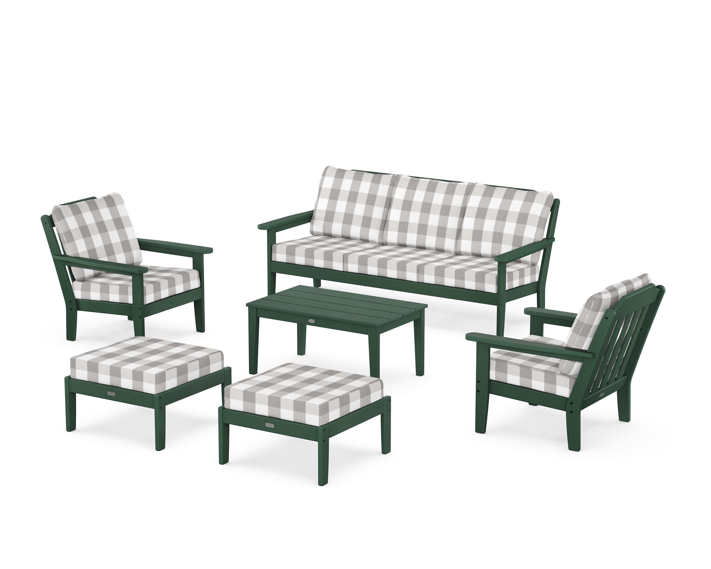 Cottage 6-Piece Lounge Sofa Set in Green / Buffalo Plaid Grey Mist
