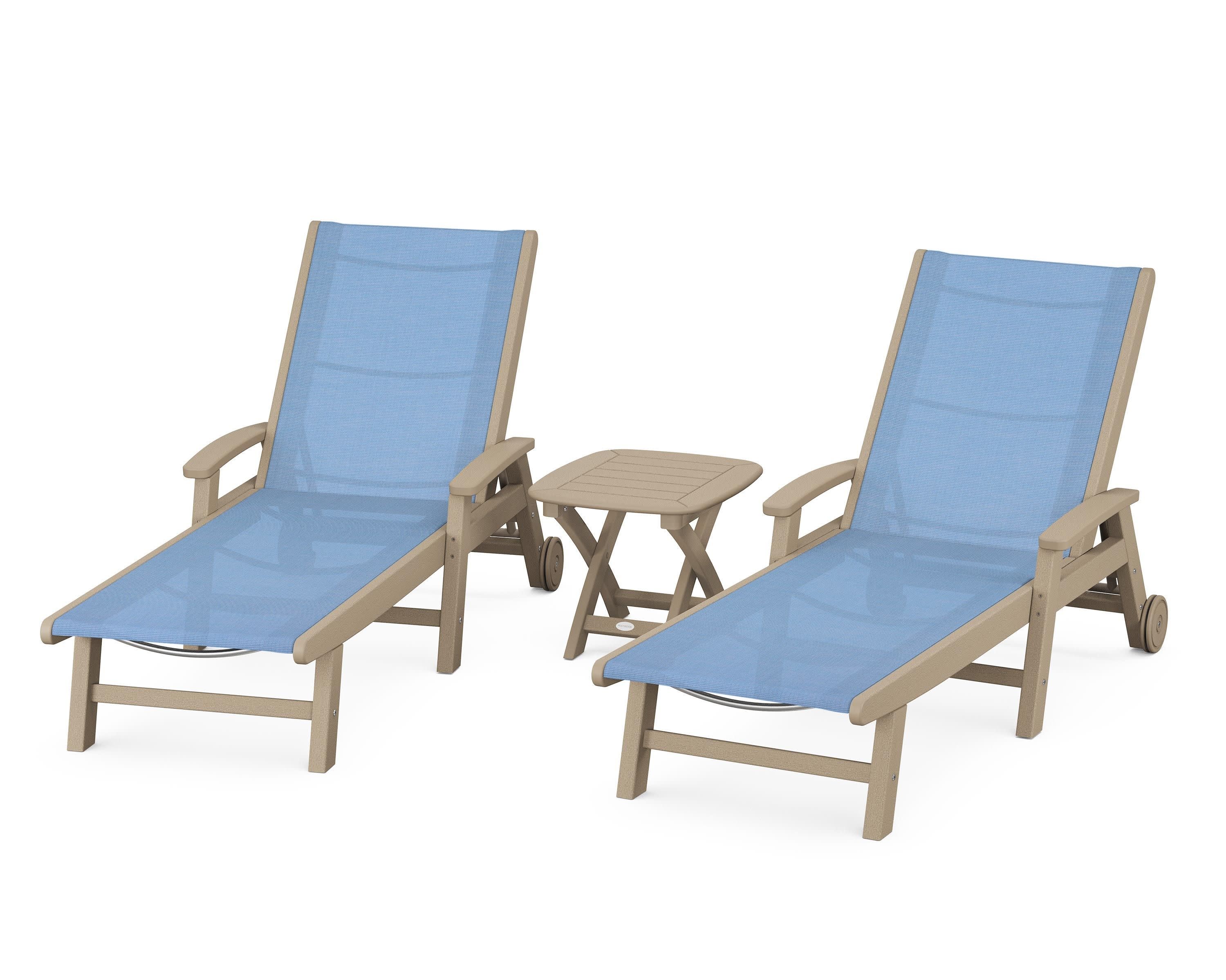Coastal 3-Piece Wheeled Chaise Set in Vintage Sahara / Poolside Sling