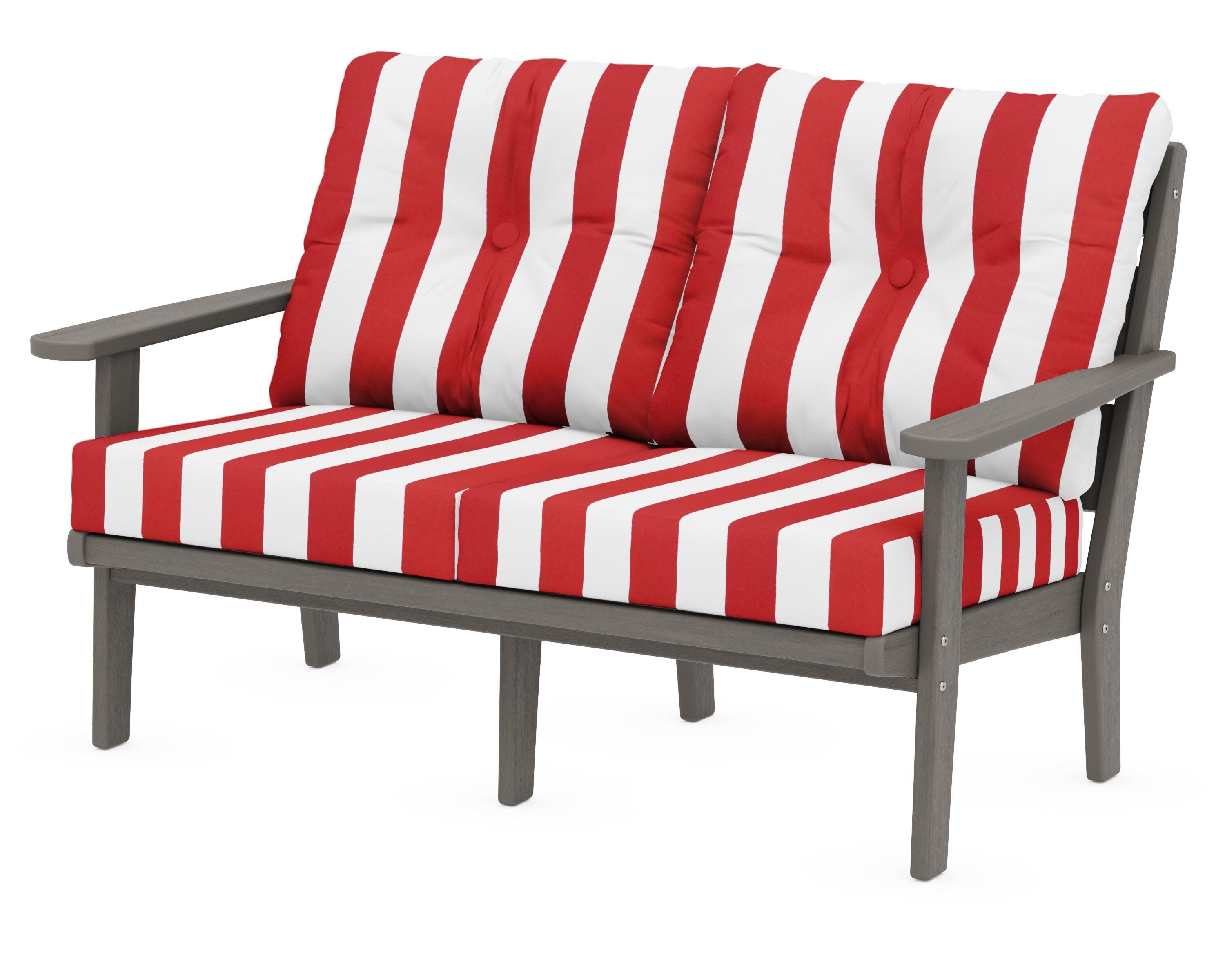 Lakeside Deep Seating Loveseat in Driftwood / Cabana Stripe Crimson