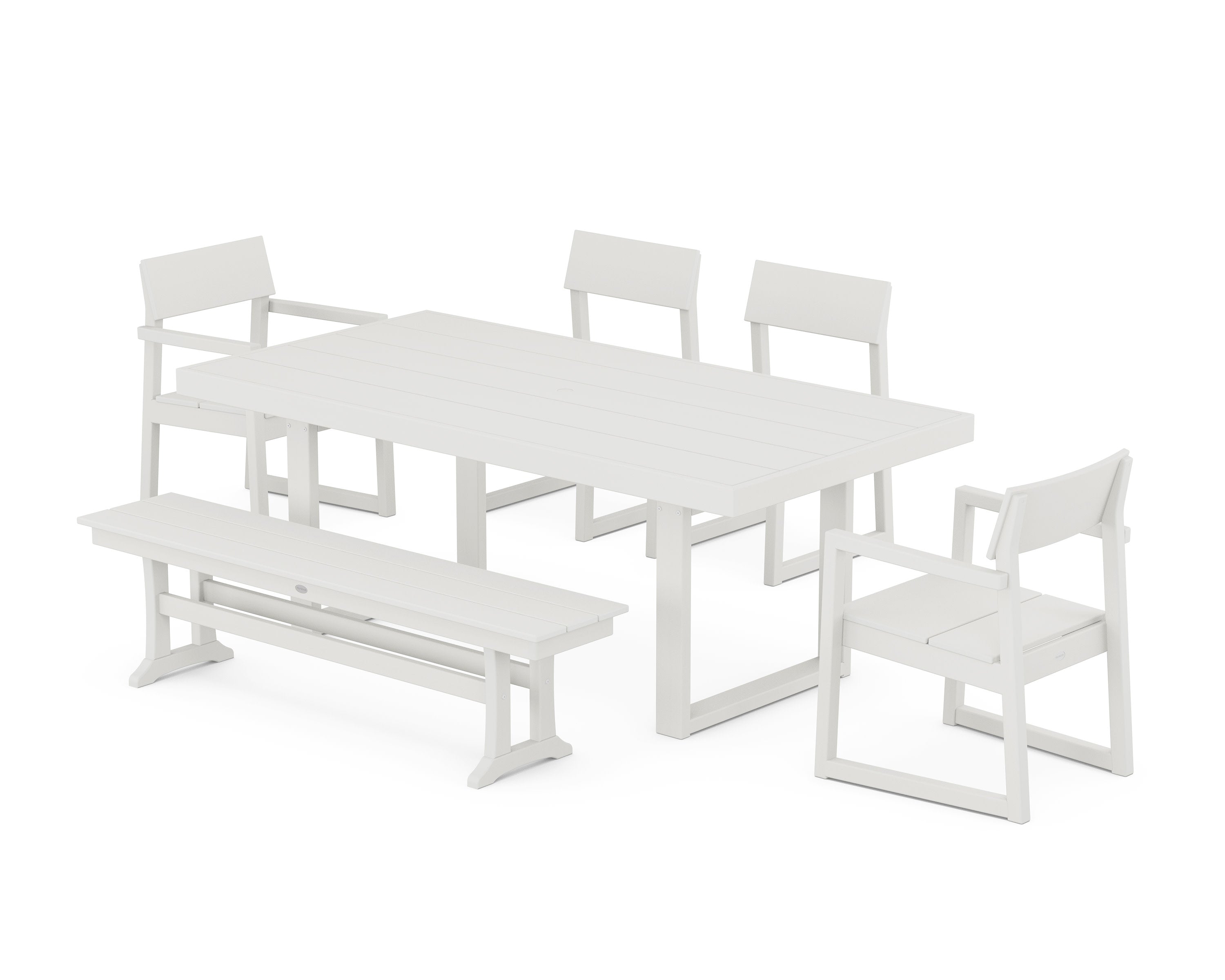 EDGE 6-Piece Dining Set with Bench in Vintage White
