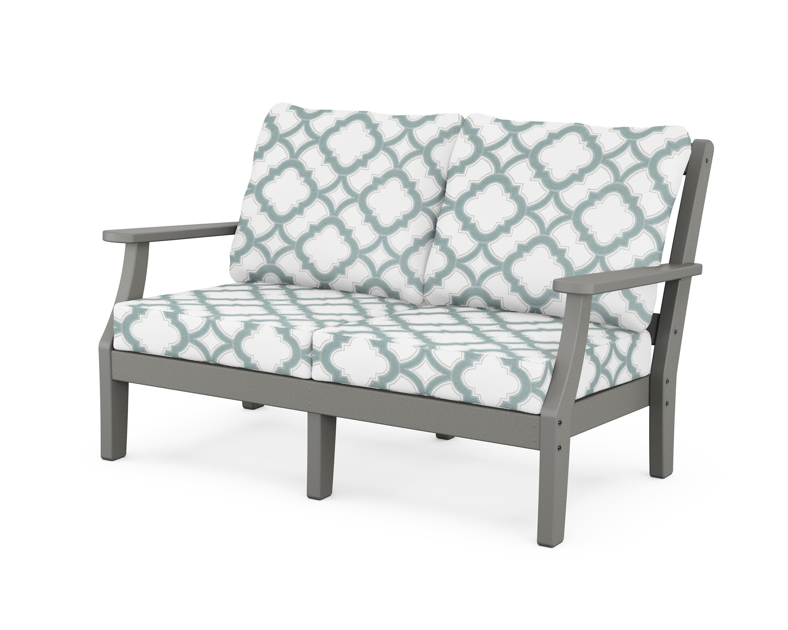 Chinoiserie Deep Seating Loveseat in Slate Grey / Trellis Glacier Spa