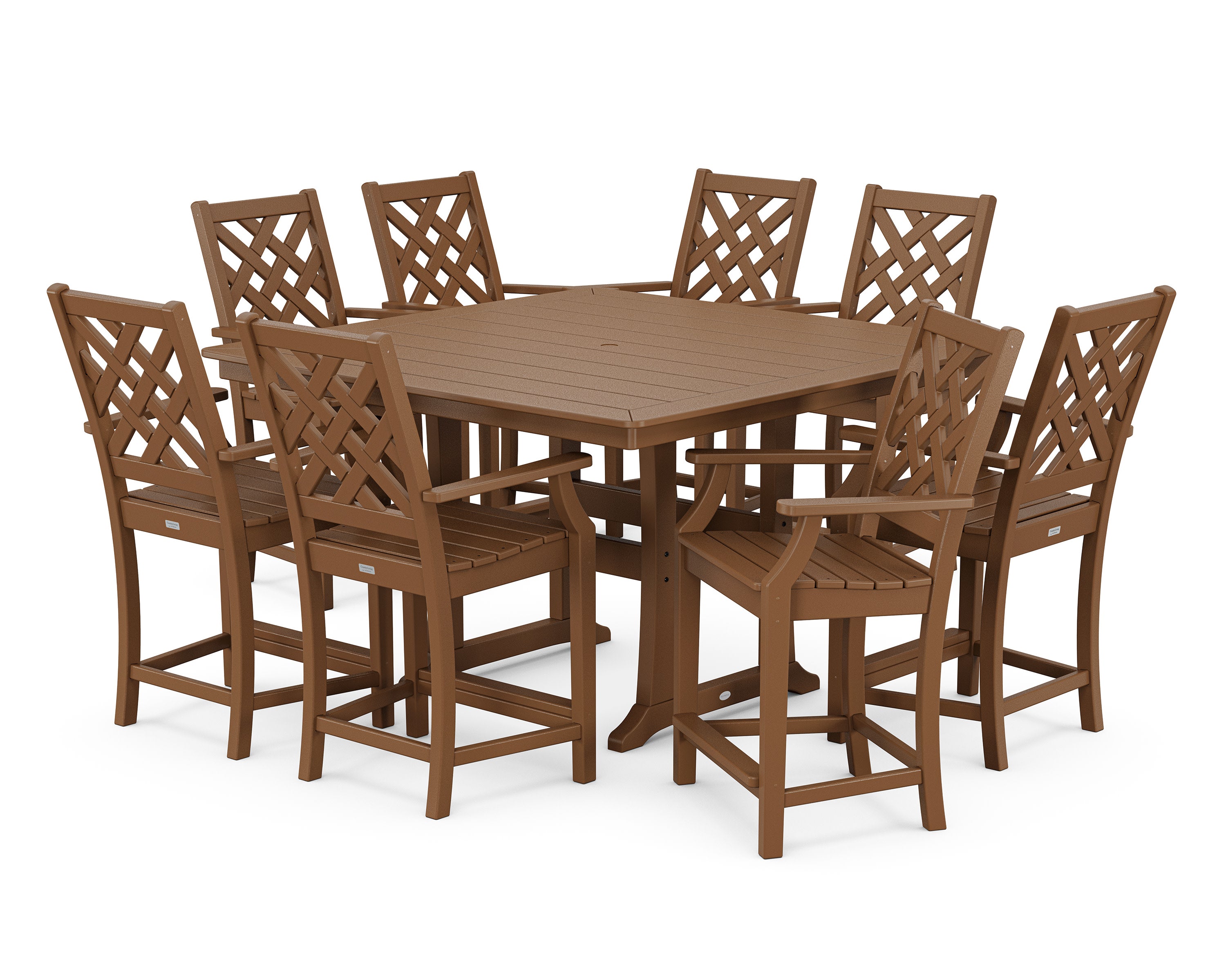 Wovendale 9-Piece Square Counter Set with Trestle Legs in Teak