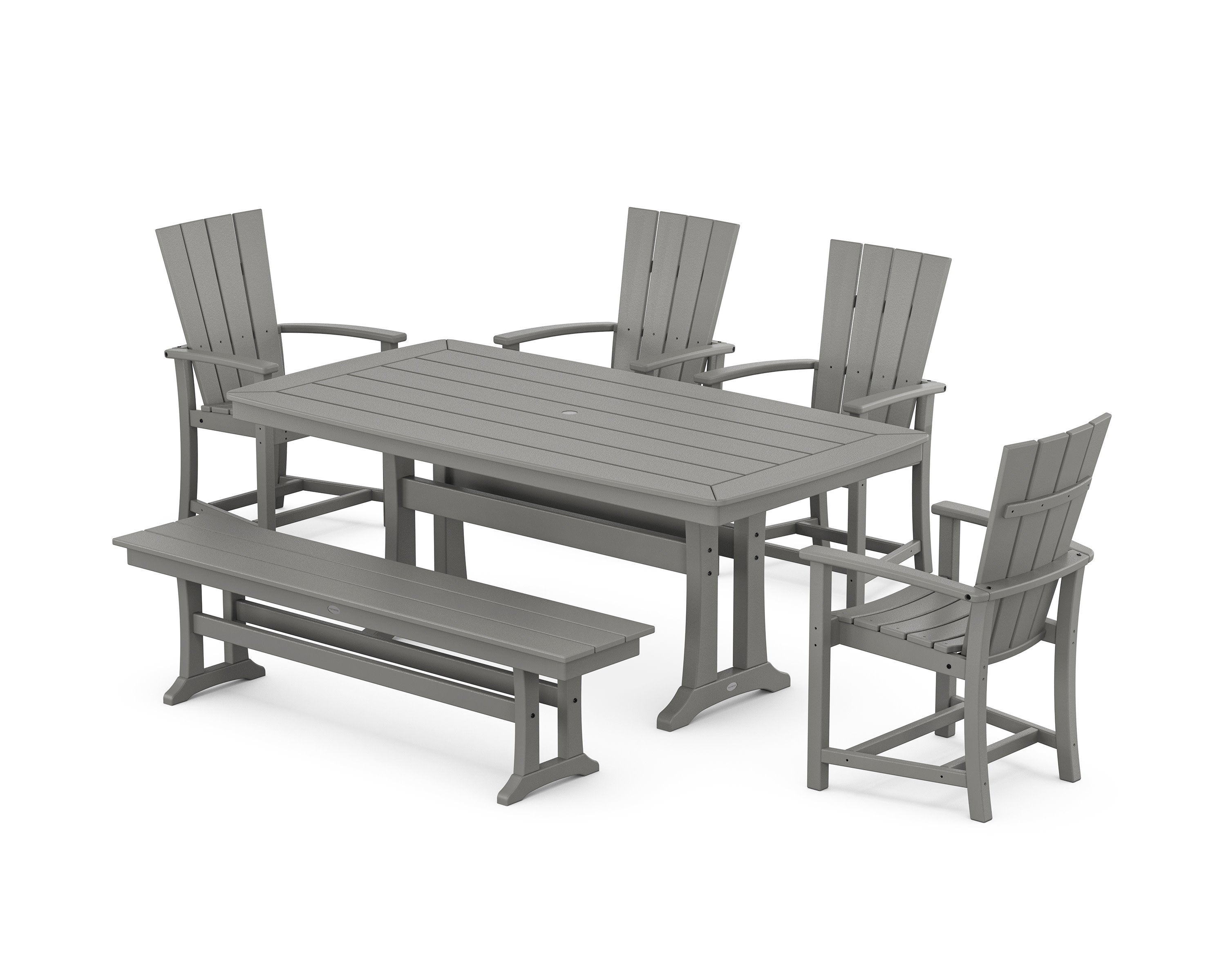 Quattro 6-Piece Dining Set with Trestle Legs and Bench in Slate Grey