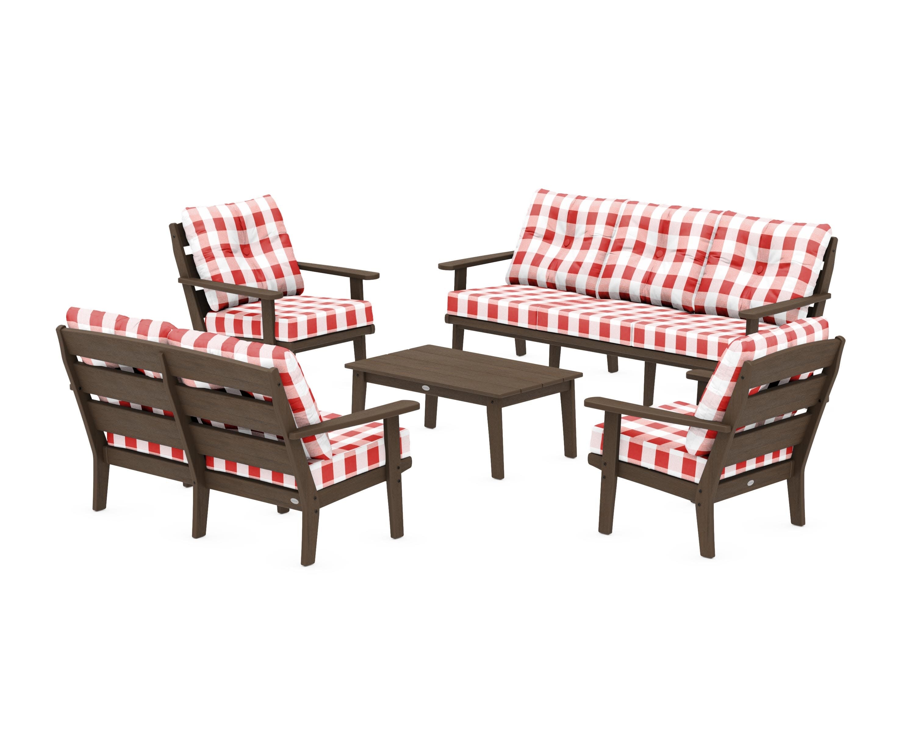 Lakeside 5-Piece Lounge Sofa Set in Kona / Buffalo Plaid Crimson
