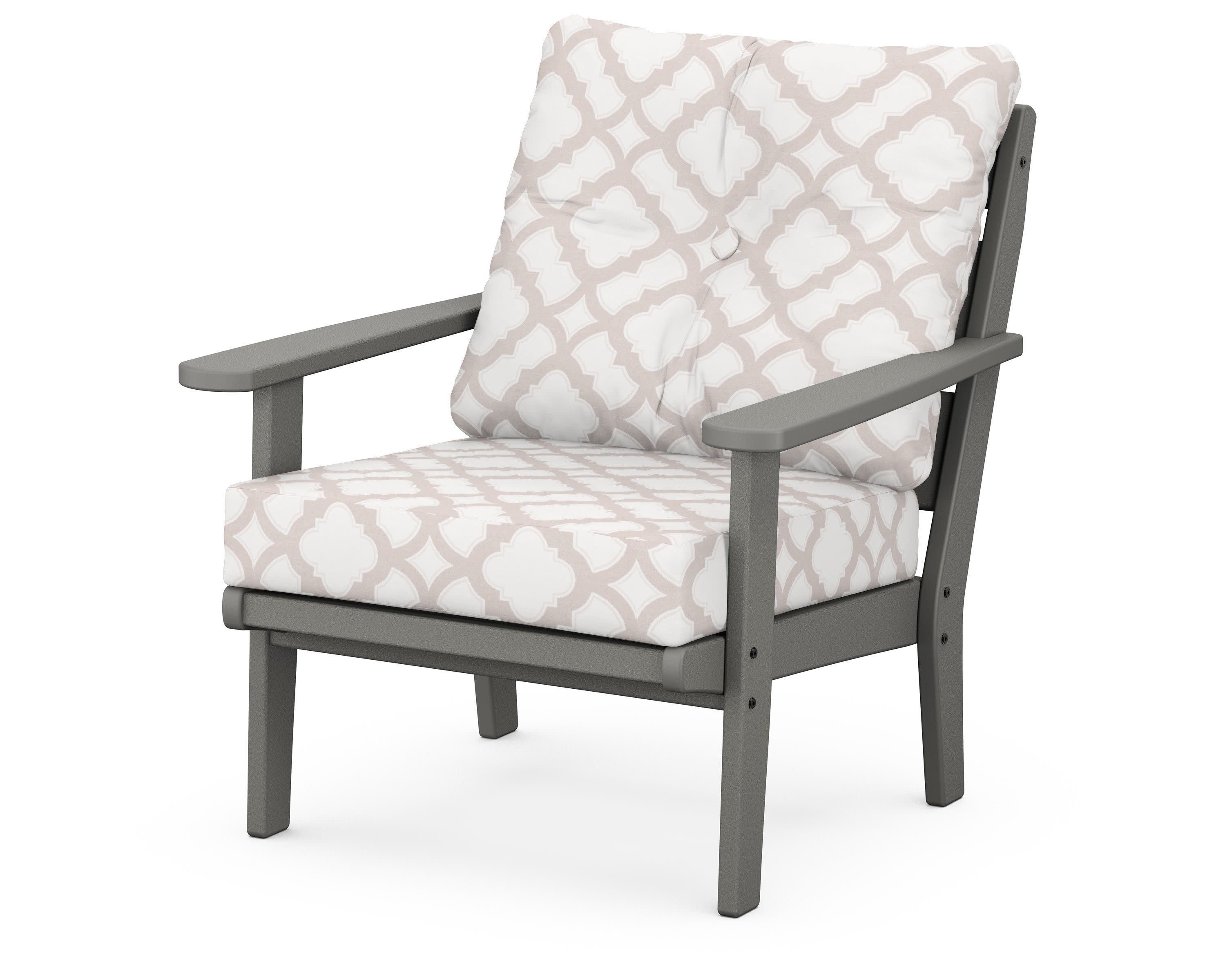 Lakeside Deep Seating Chair in Slate Grey / Trellis Dune Burlap