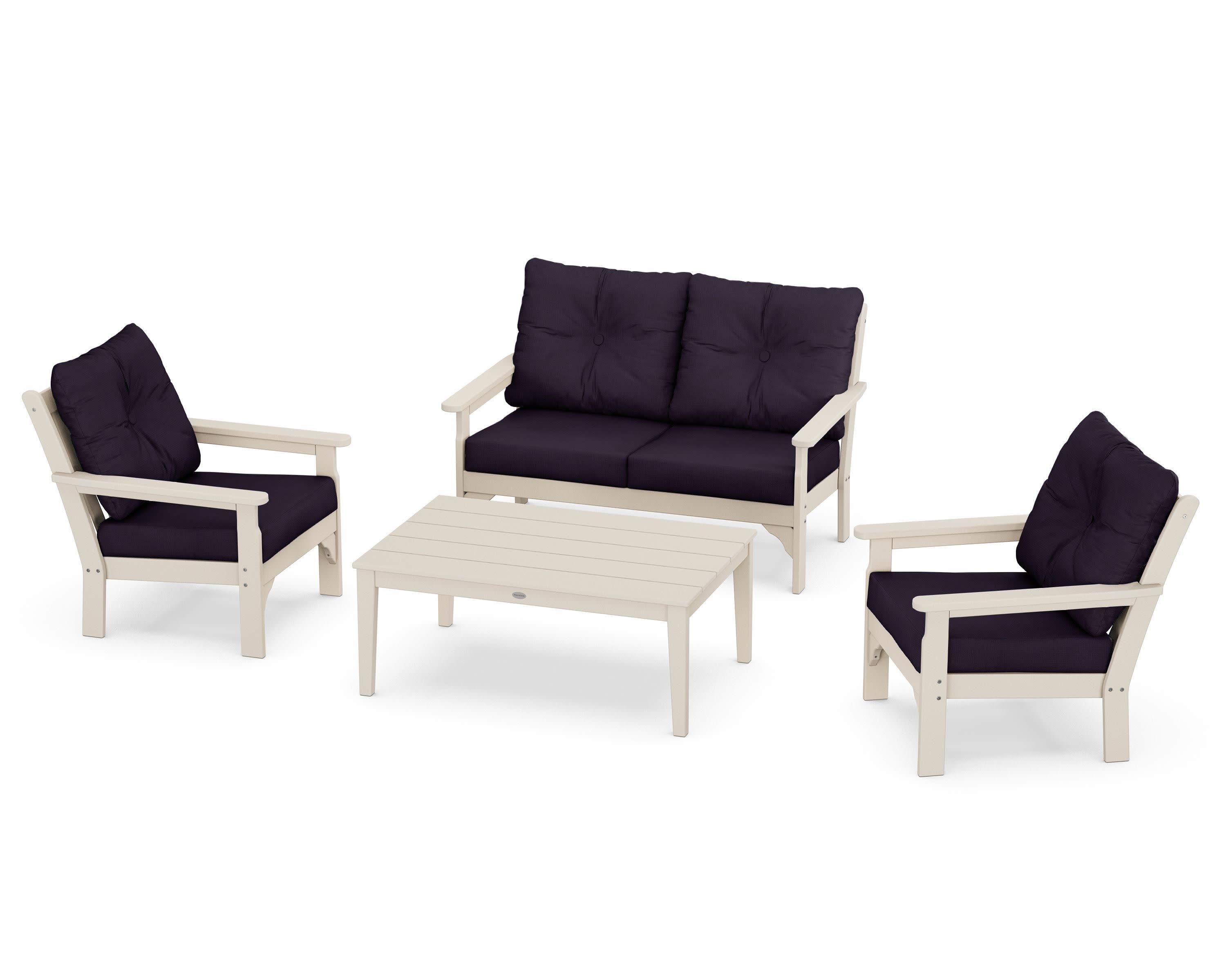 Vineyard 4-Piece Deep Seating Set in Sand / Navy Linen