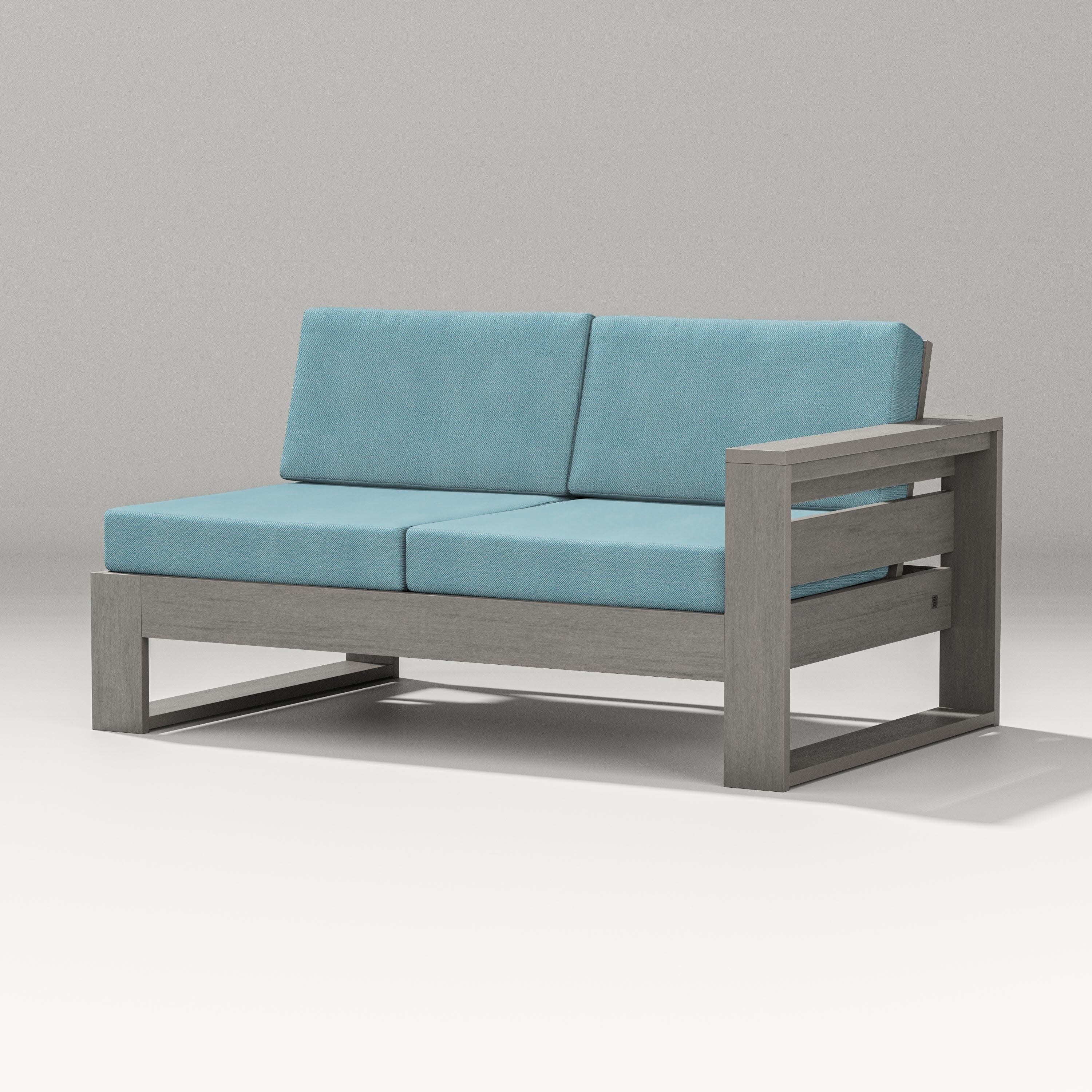 Latitude Modular Right Arm Loveseat in Driftwood / Lattice Sky Blue