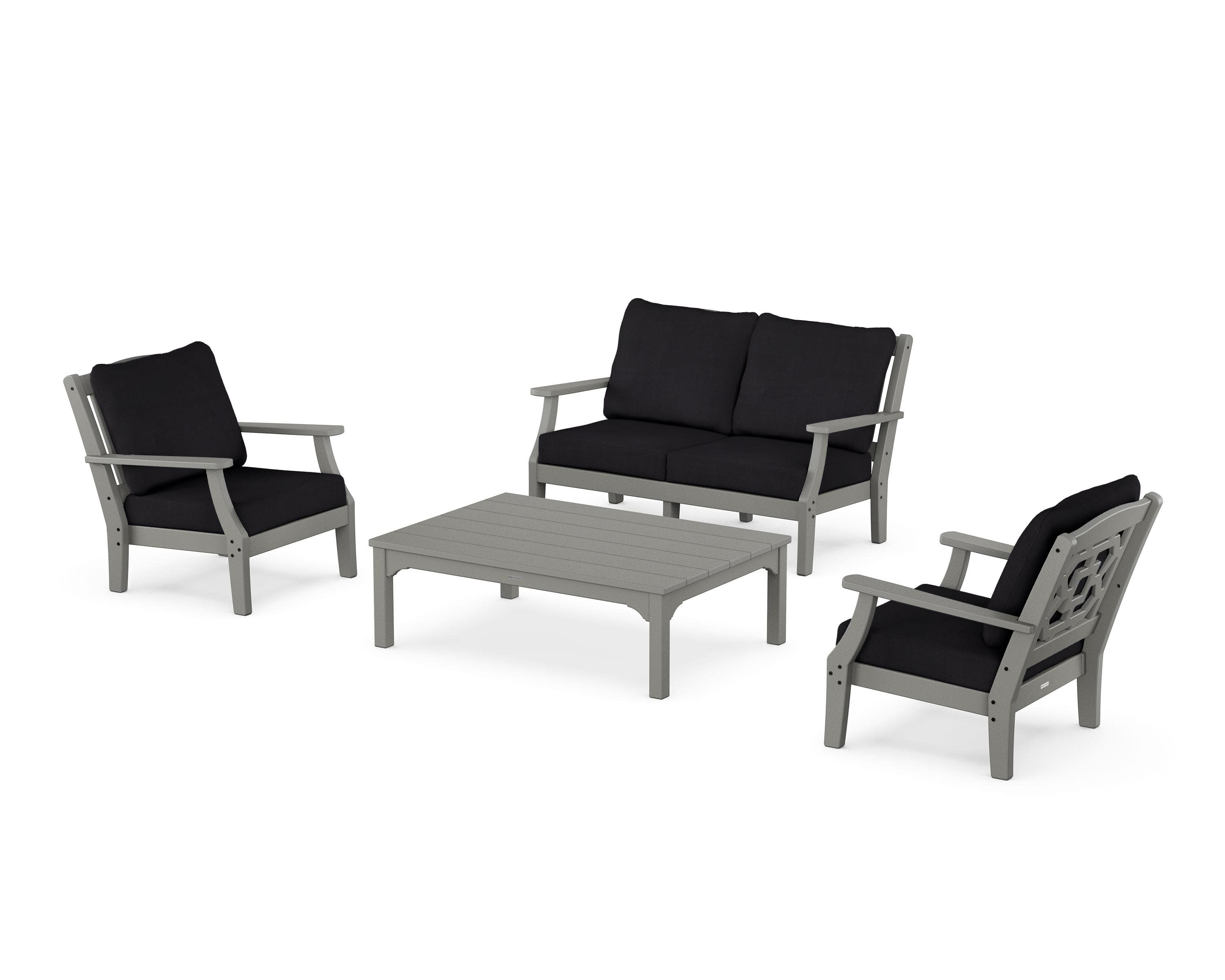 Chinoiserie 4-Piece Deep Seating Set with Loveseat in Slate Grey / Midnight Linen