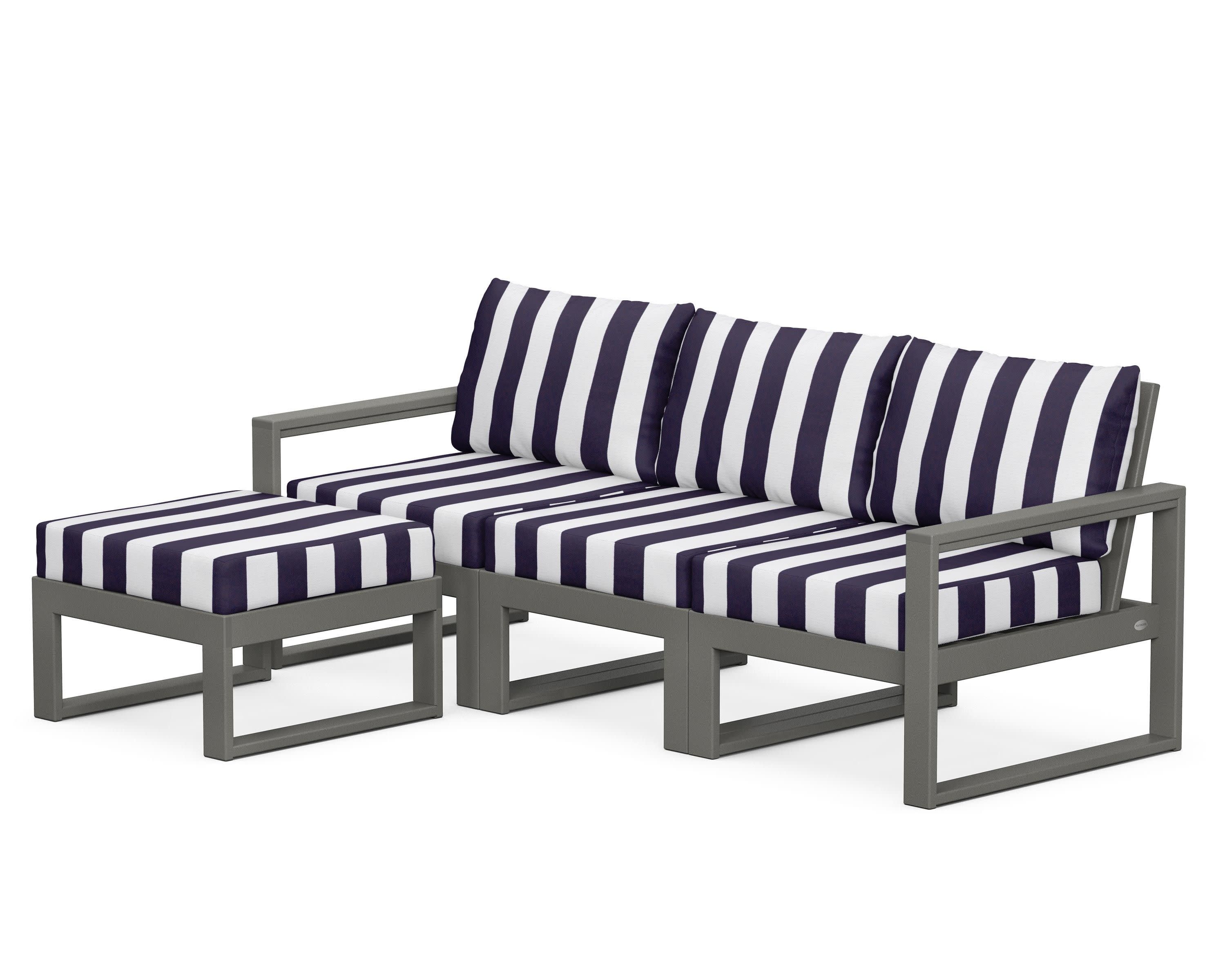 EDGE 4-Piece Modular Deep Seating Set with Ottoman in Slate Grey / Cabana Stripe Navy