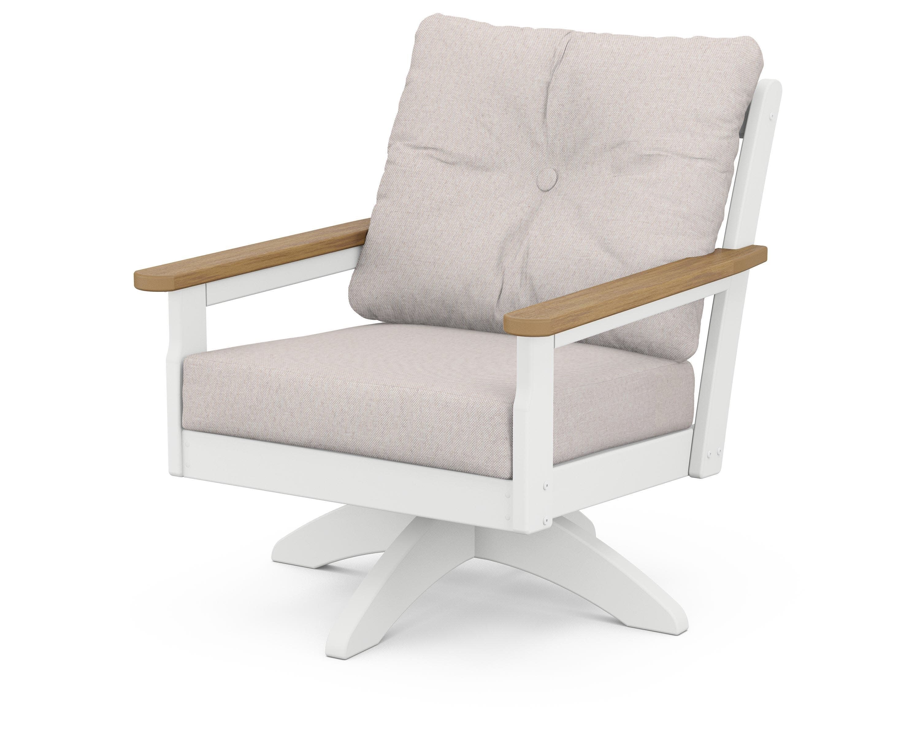 Vineyard Deep Seating Swivel Chair in White / Natural / Dune Burlap
