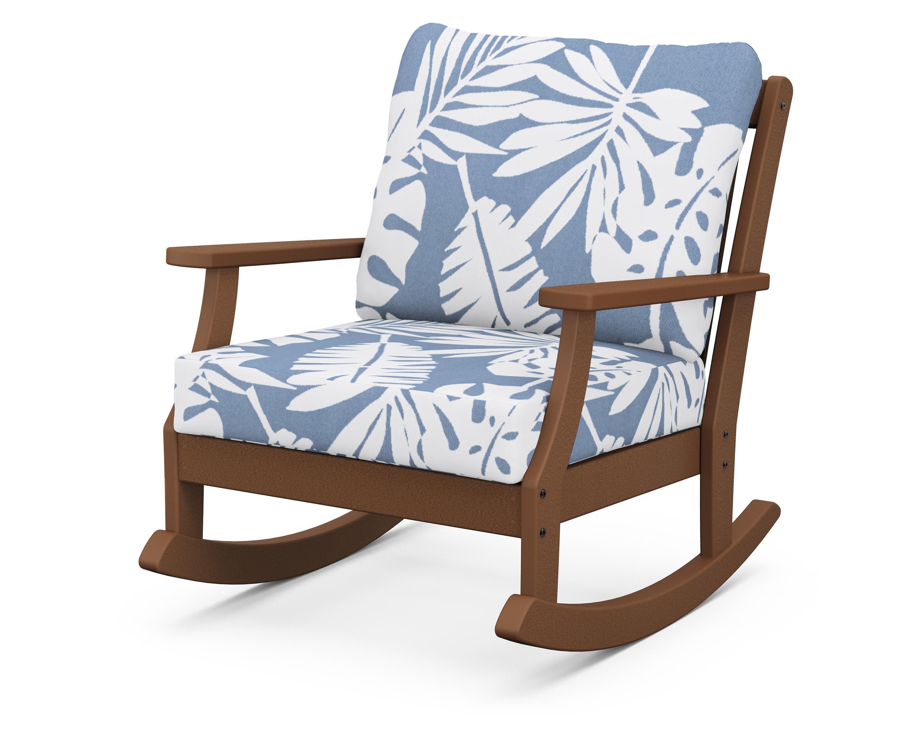 Braxton Deep Seating Rocking Chair in Teak / Leaf Sky Blue