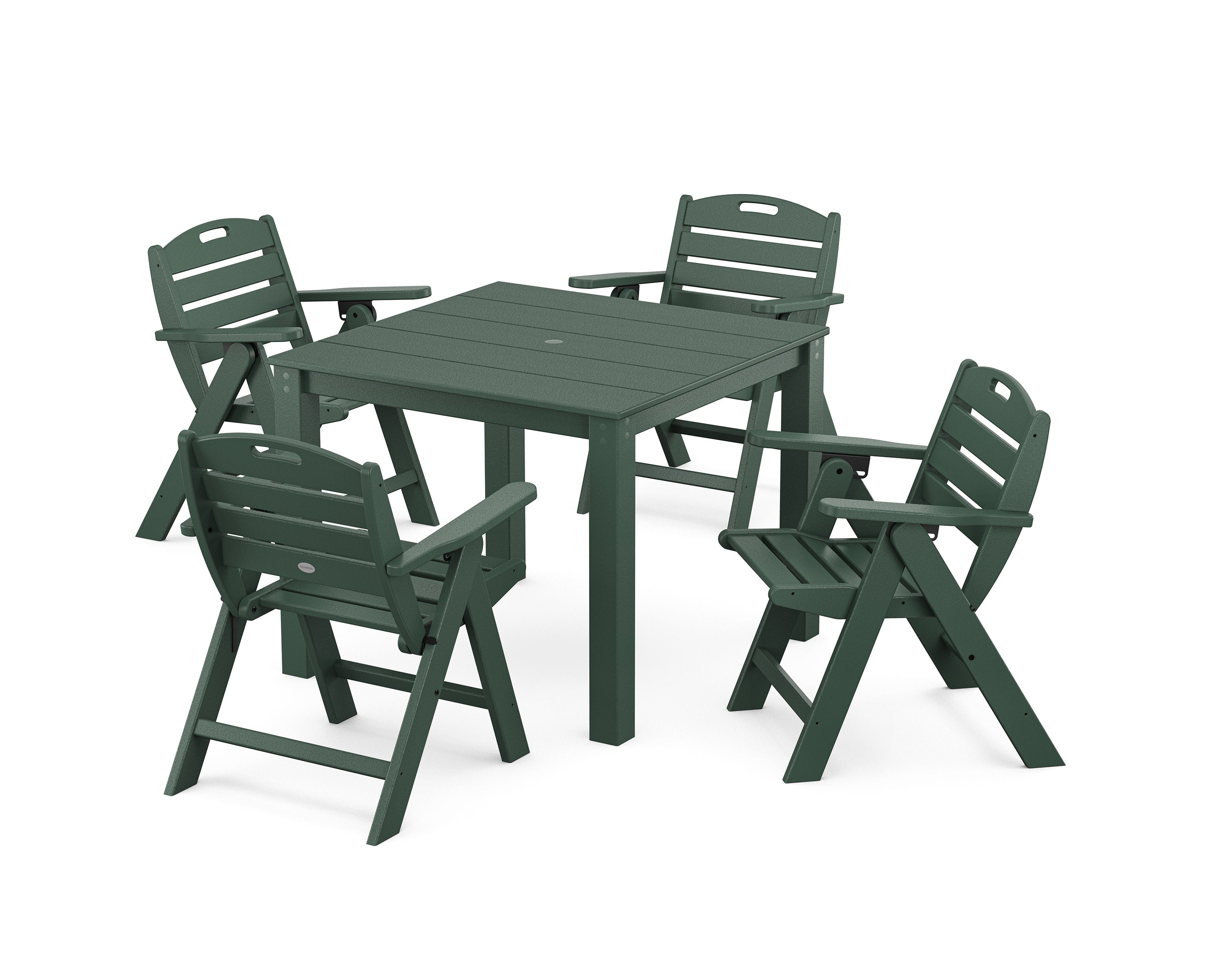 Nautical Folding Lowback Chair 5-Piece Parsons Dining Set in Green