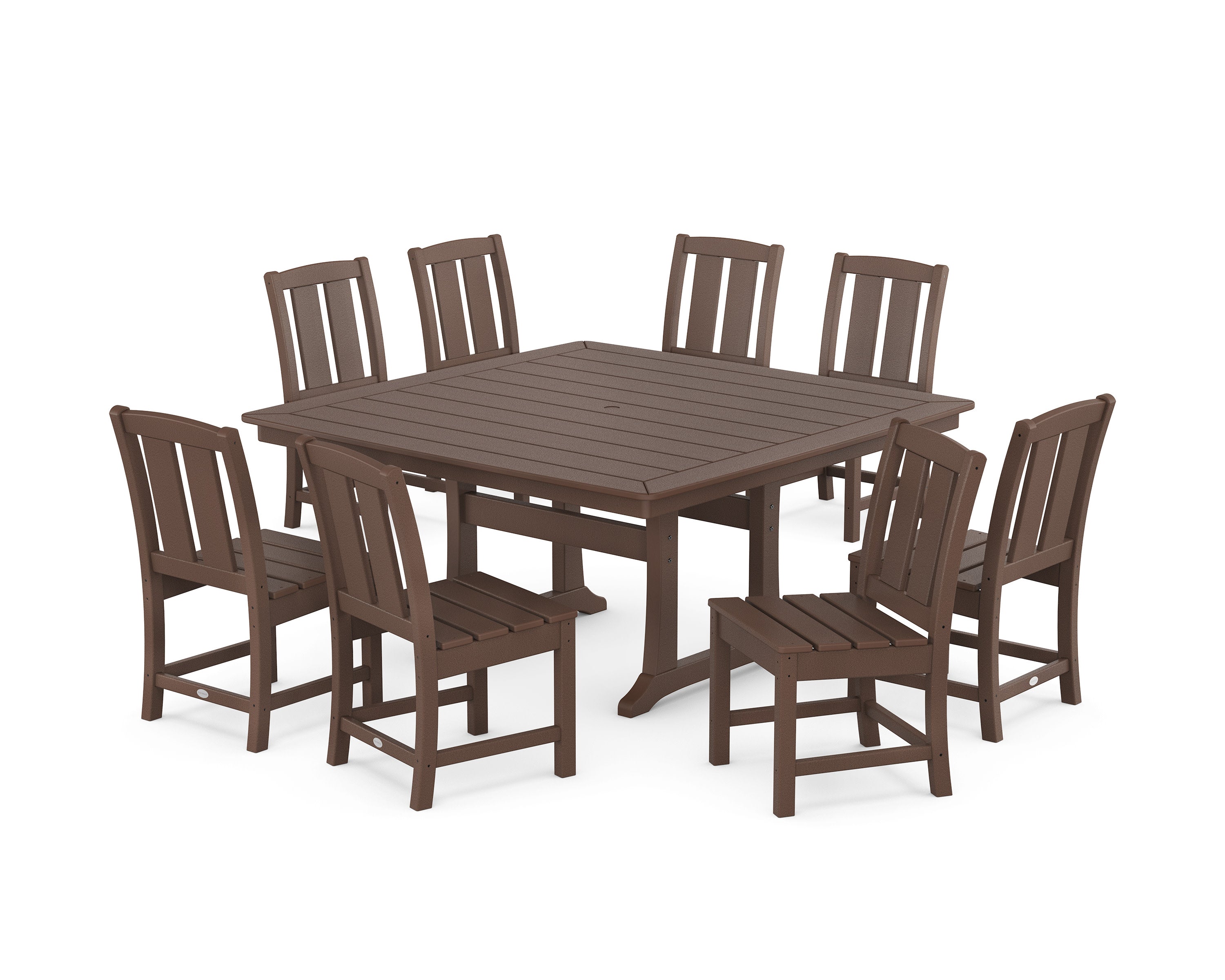 Mission Side Chair 9-Piece Square Dining Set with Trestle Legs in Mahogany