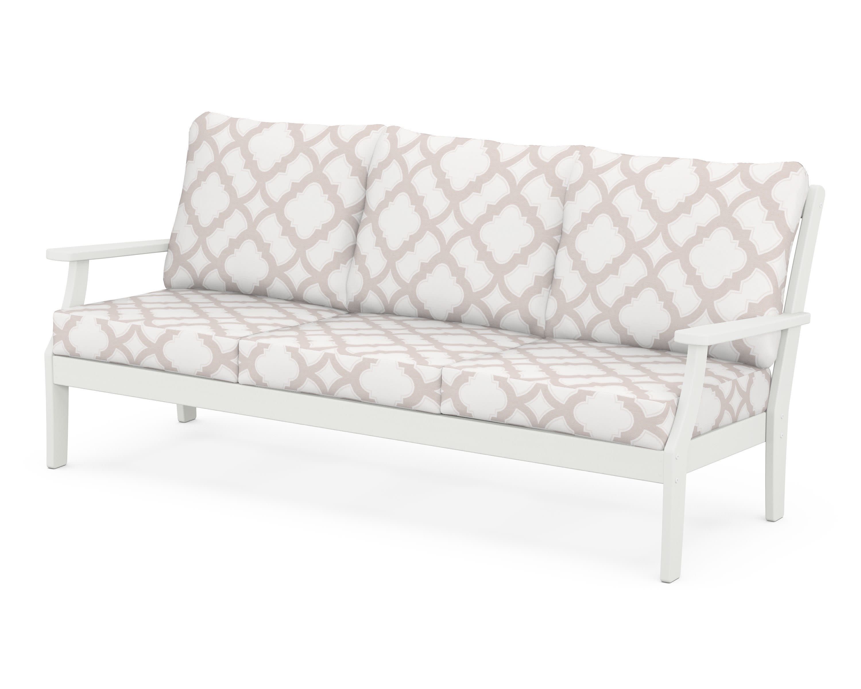 Braxton Deep Seating Sofa in Vintage White / Trellis Dune Burlap